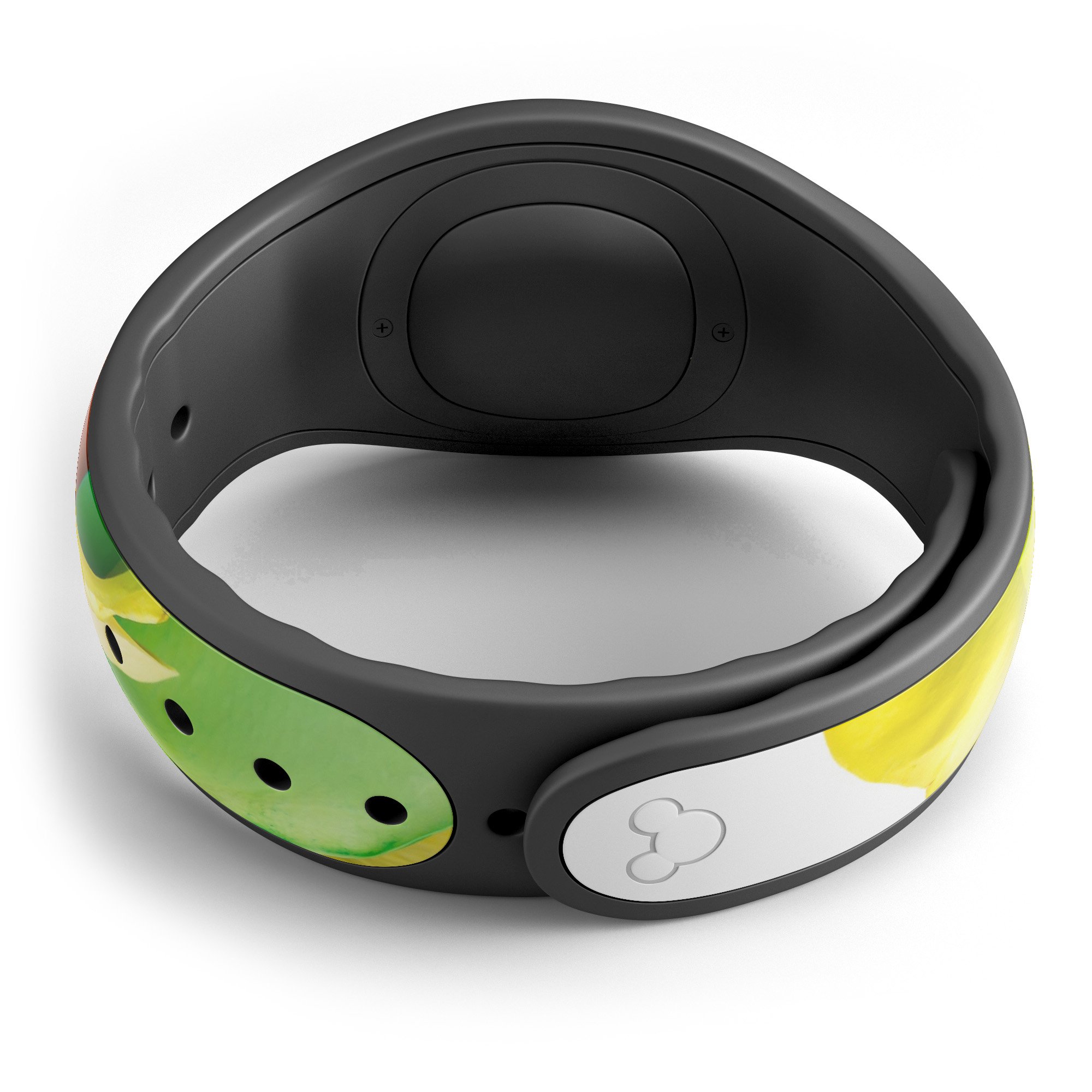 Colorful Rainbow Dyed Roses decal skin wrap for Disney Magic Band, showcasing vibrant colors and intricate design.