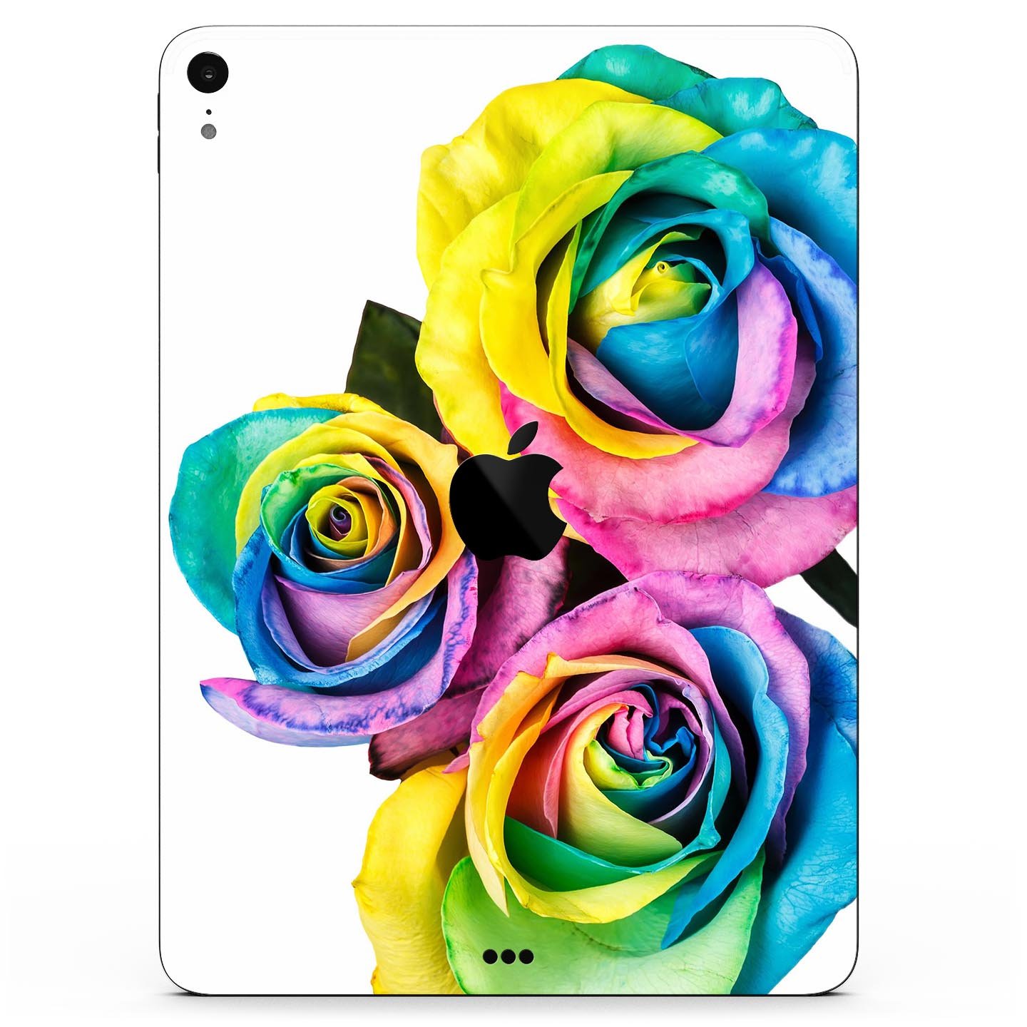 Colorful Rainbow Dyed Roses skin decal for Apple iPad Pro, showcasing vibrant floral design and ultra-thin protection.