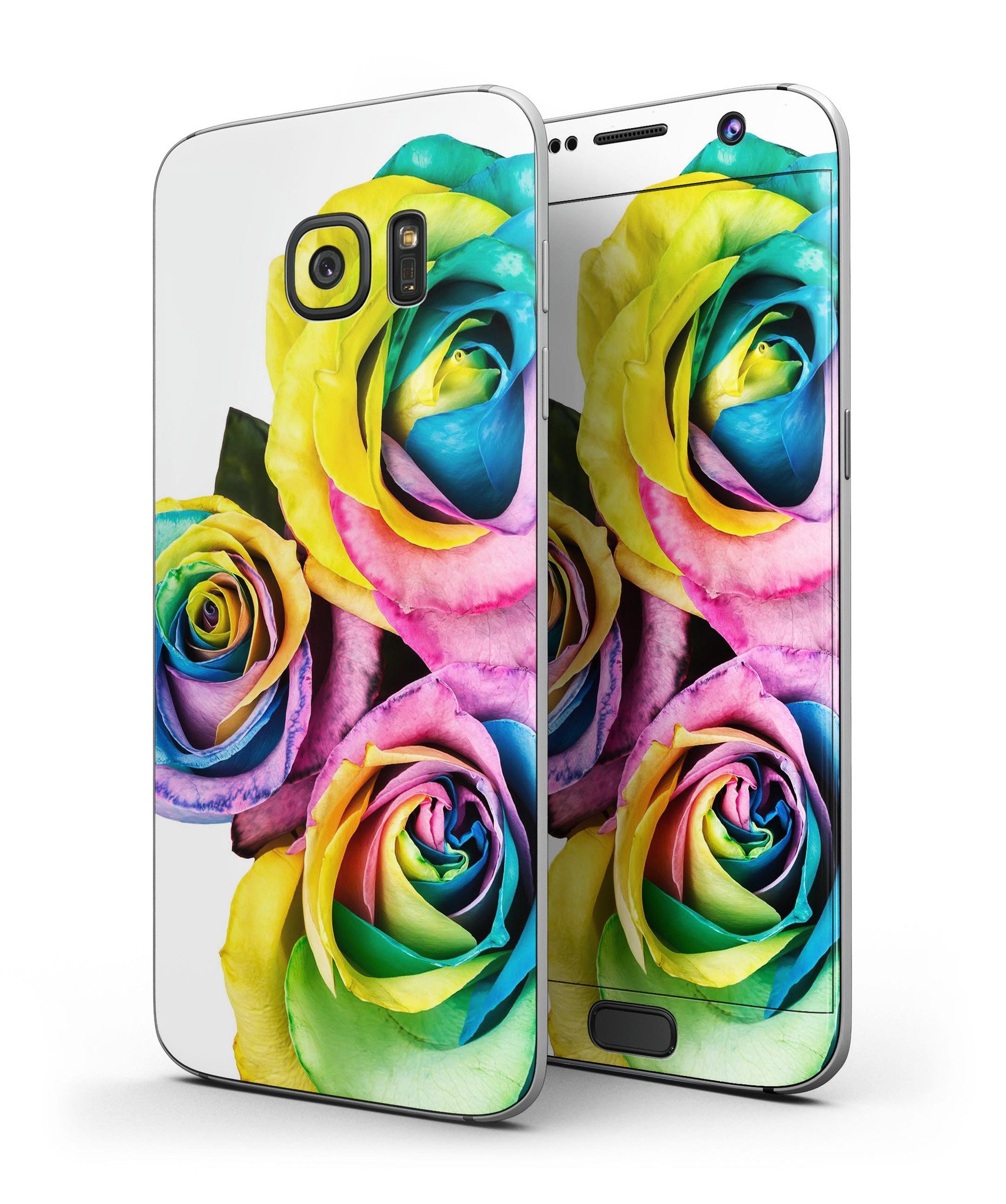 Colorful Rainbow Dyed Roses skin for Samsung Galaxy S7, showcasing vibrant floral design and premium vinyl material.