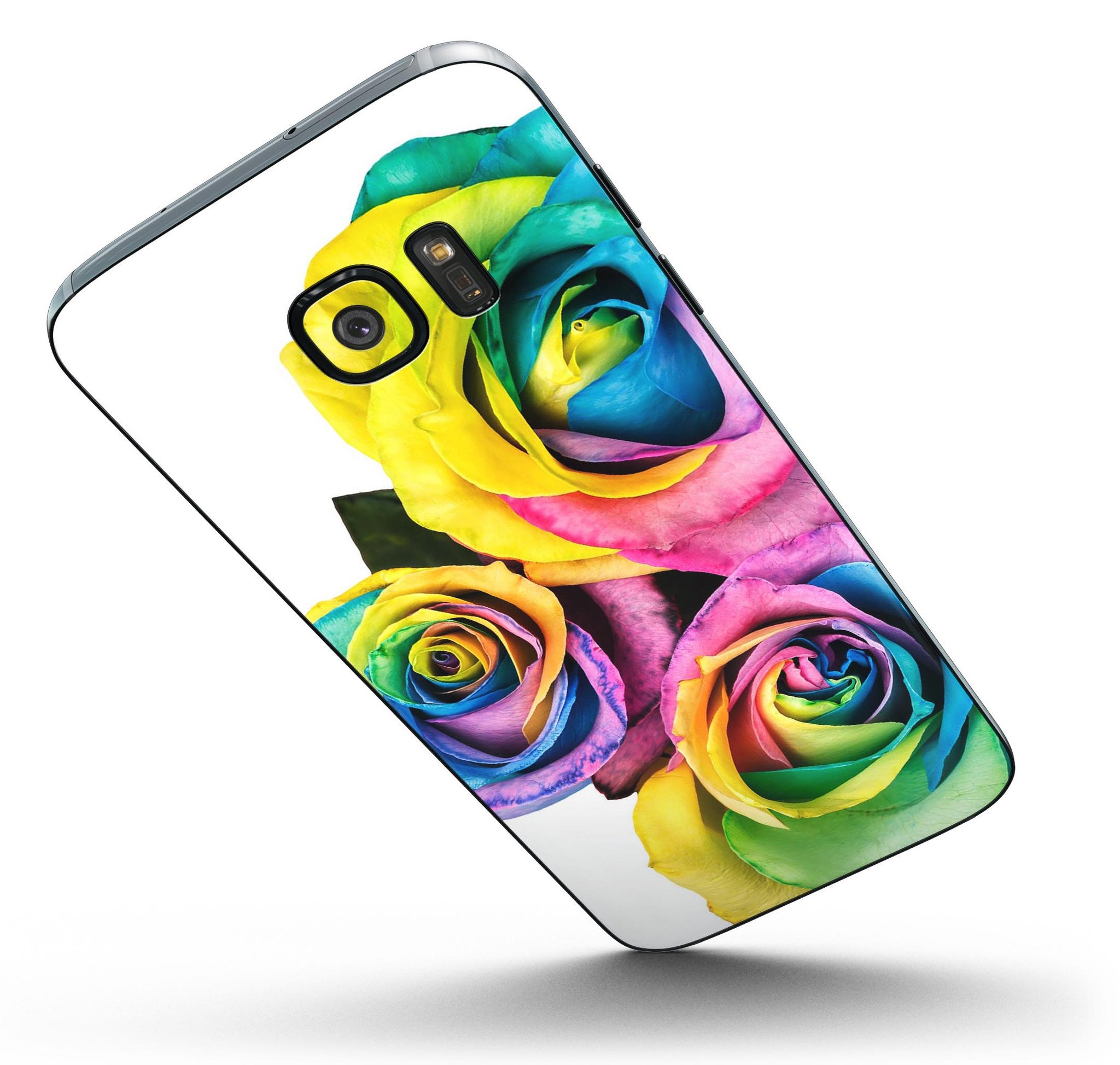 Colorful Rainbow Dyed Roses skin for Samsung Galaxy S7, showcasing vibrant floral design and premium vinyl material.