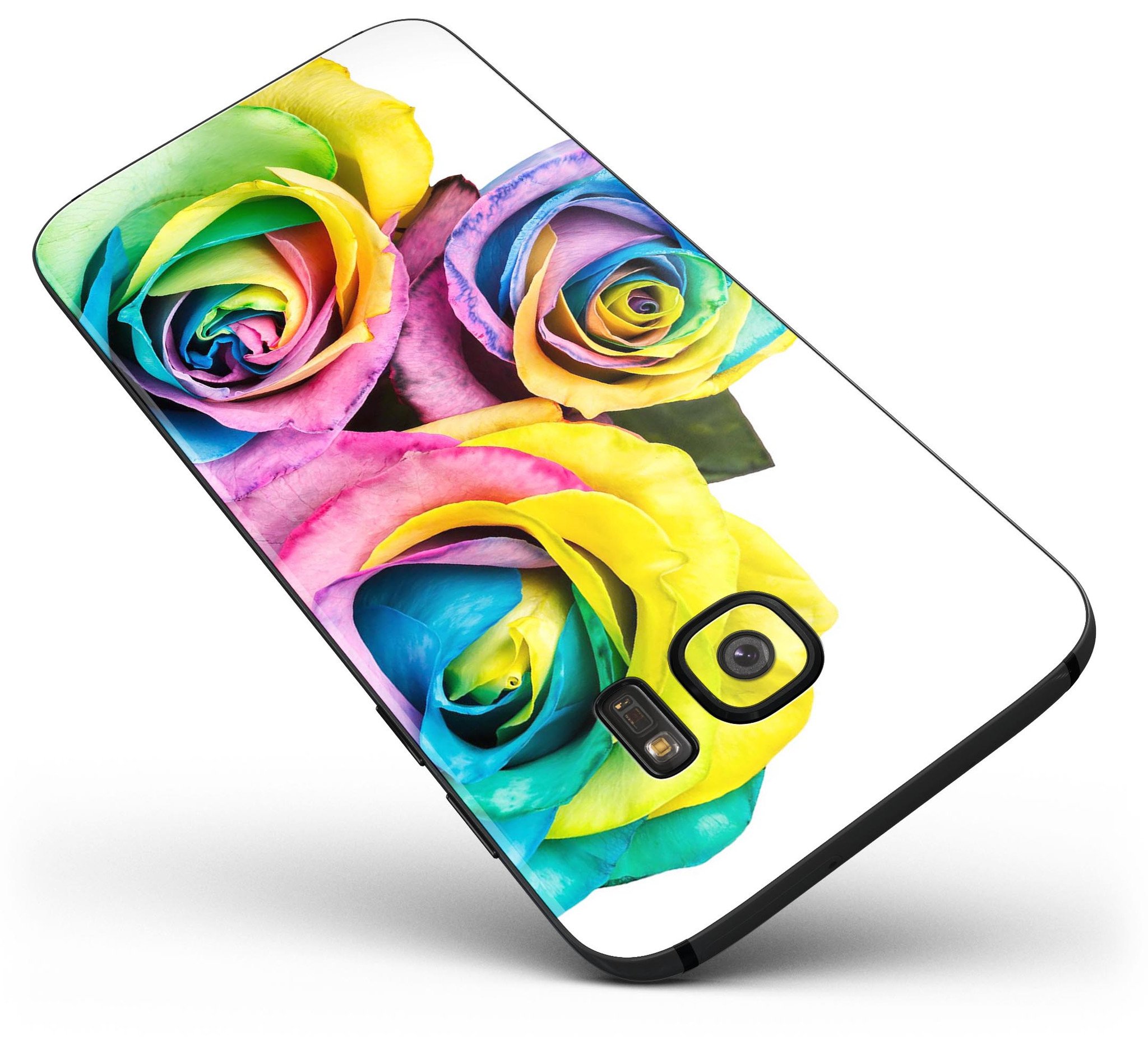 Colorful Rainbow Dyed Roses skin for Samsung Galaxy S7, showcasing vibrant floral design and premium vinyl material.