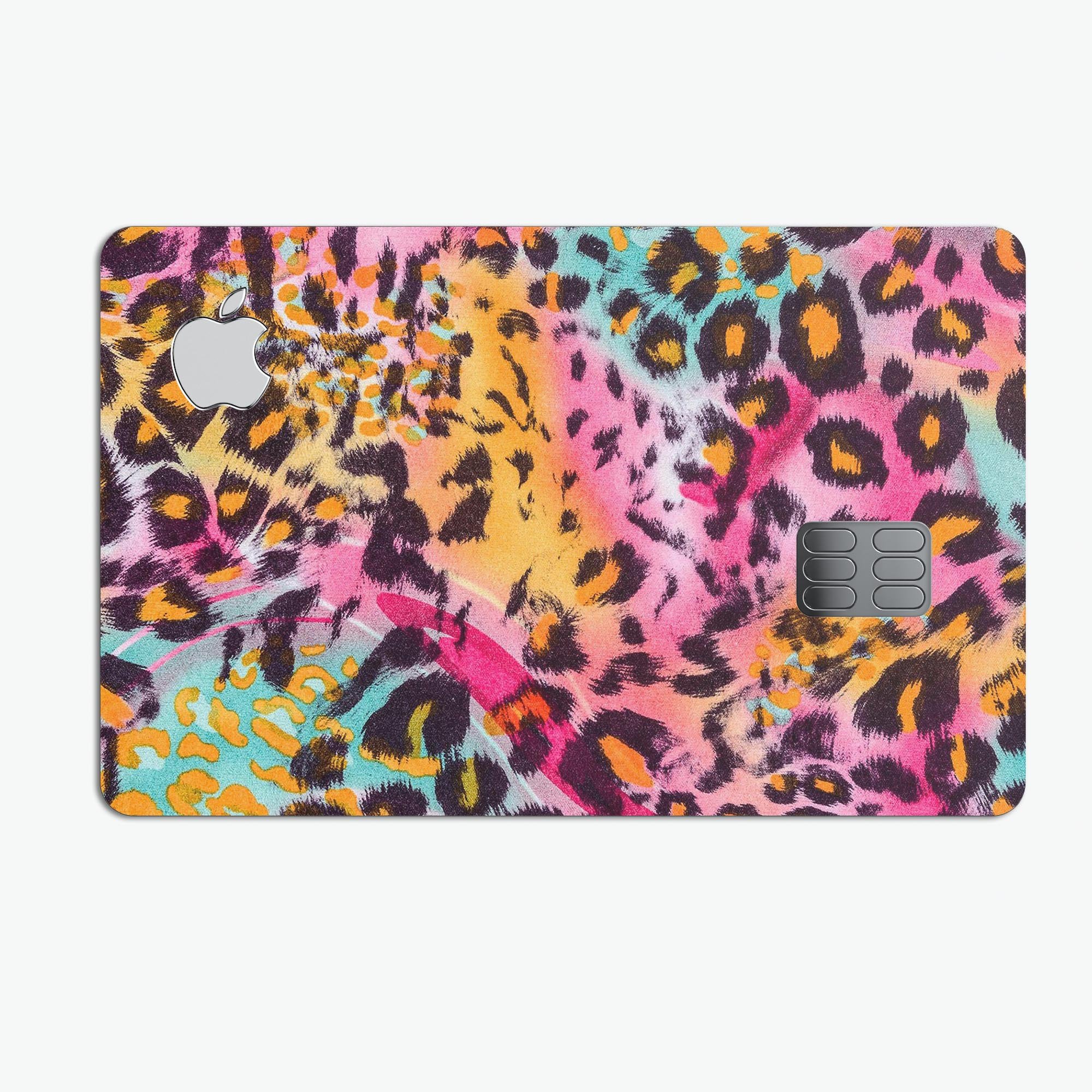 Rainbow Leopard Sherbert decal skin for Apple Card, showcasing vibrant colors and premium vinyl material.