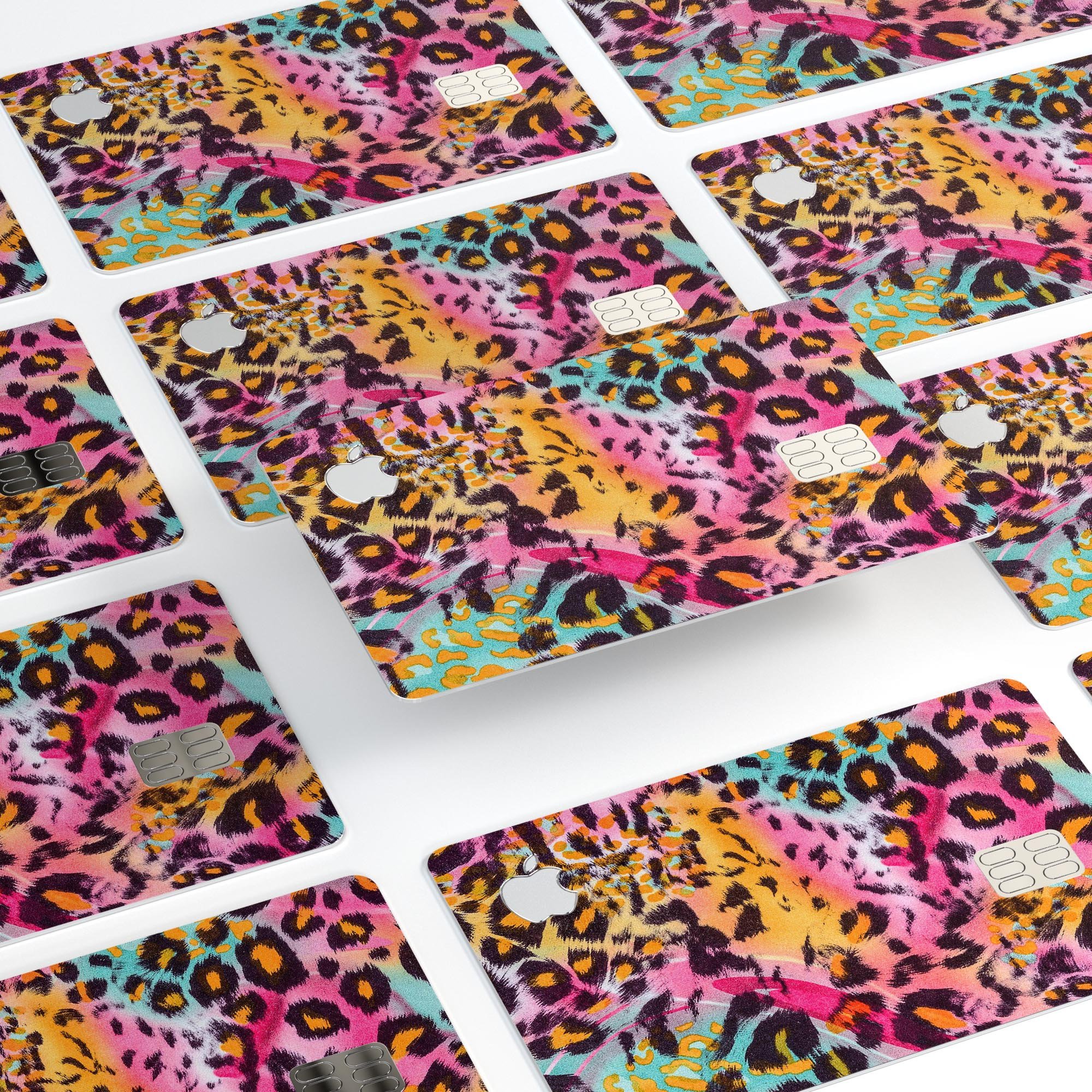 Rainbow Leopard Sherbert decal skin for Apple Card, showcasing vibrant colors and premium vinyl material.