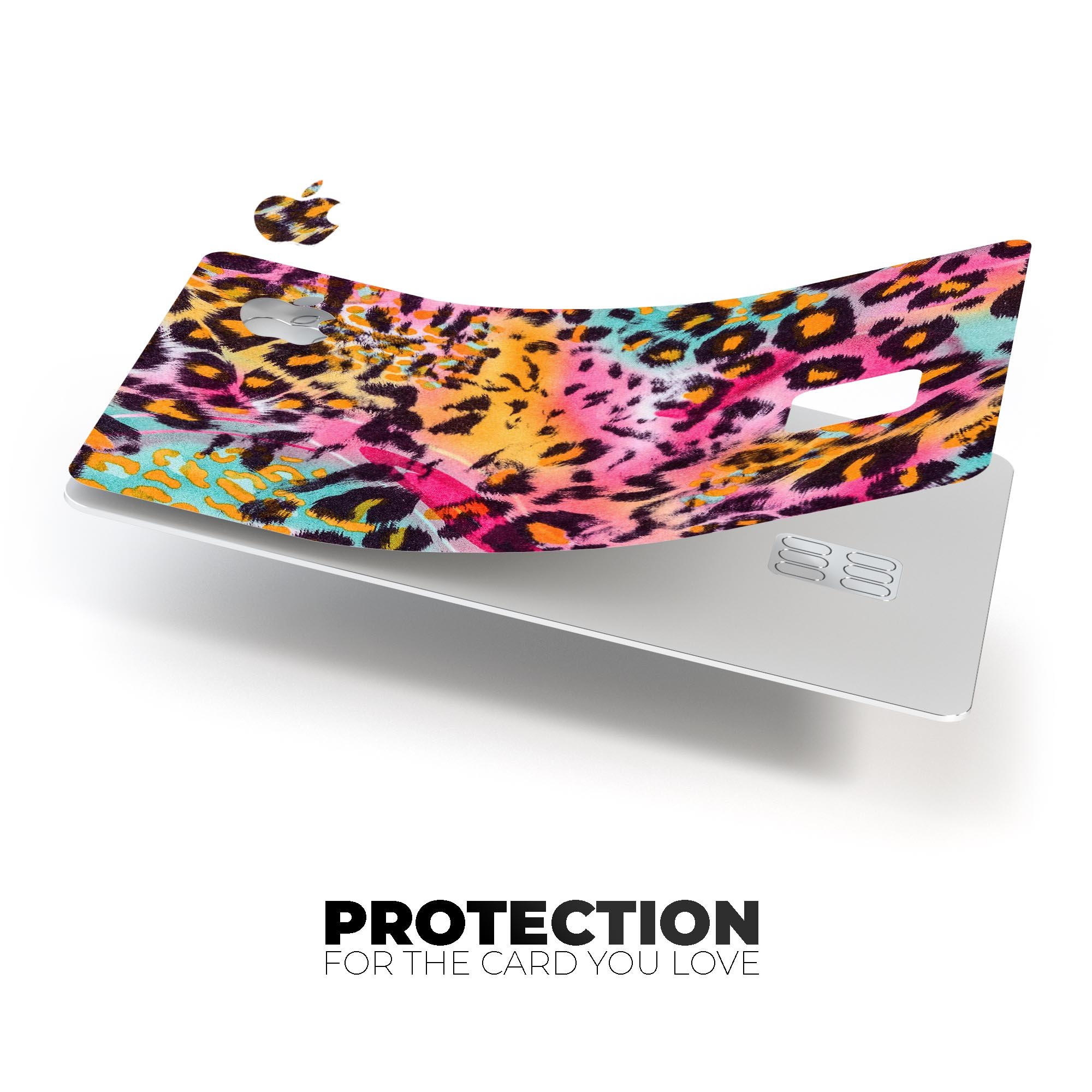 Rainbow Leopard Sherbert decal skin for Apple Card, showcasing vibrant colors and premium vinyl material.