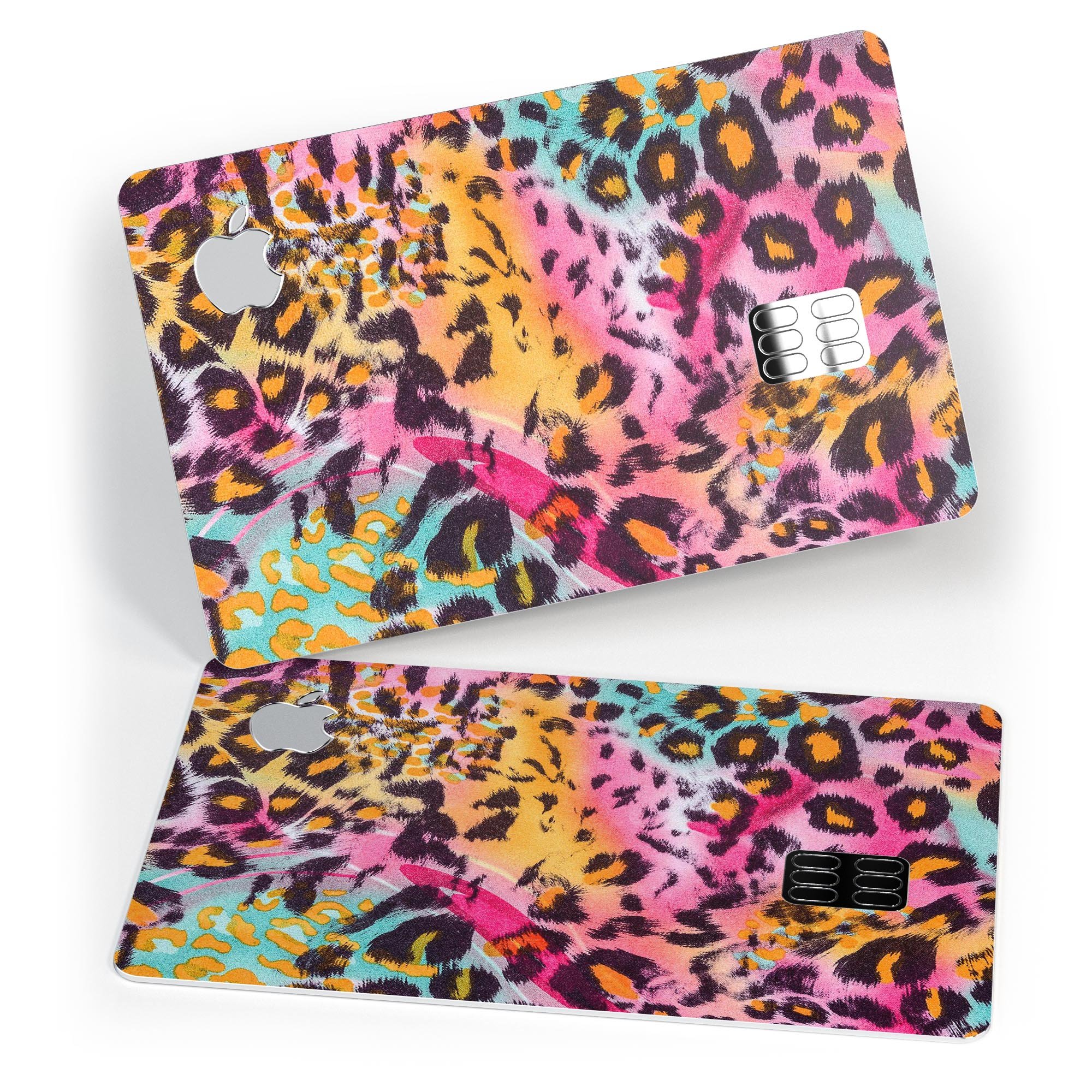 Rainbow Leopard Sherbert decal skin for Apple Card, showcasing vibrant colors and premium vinyl material.