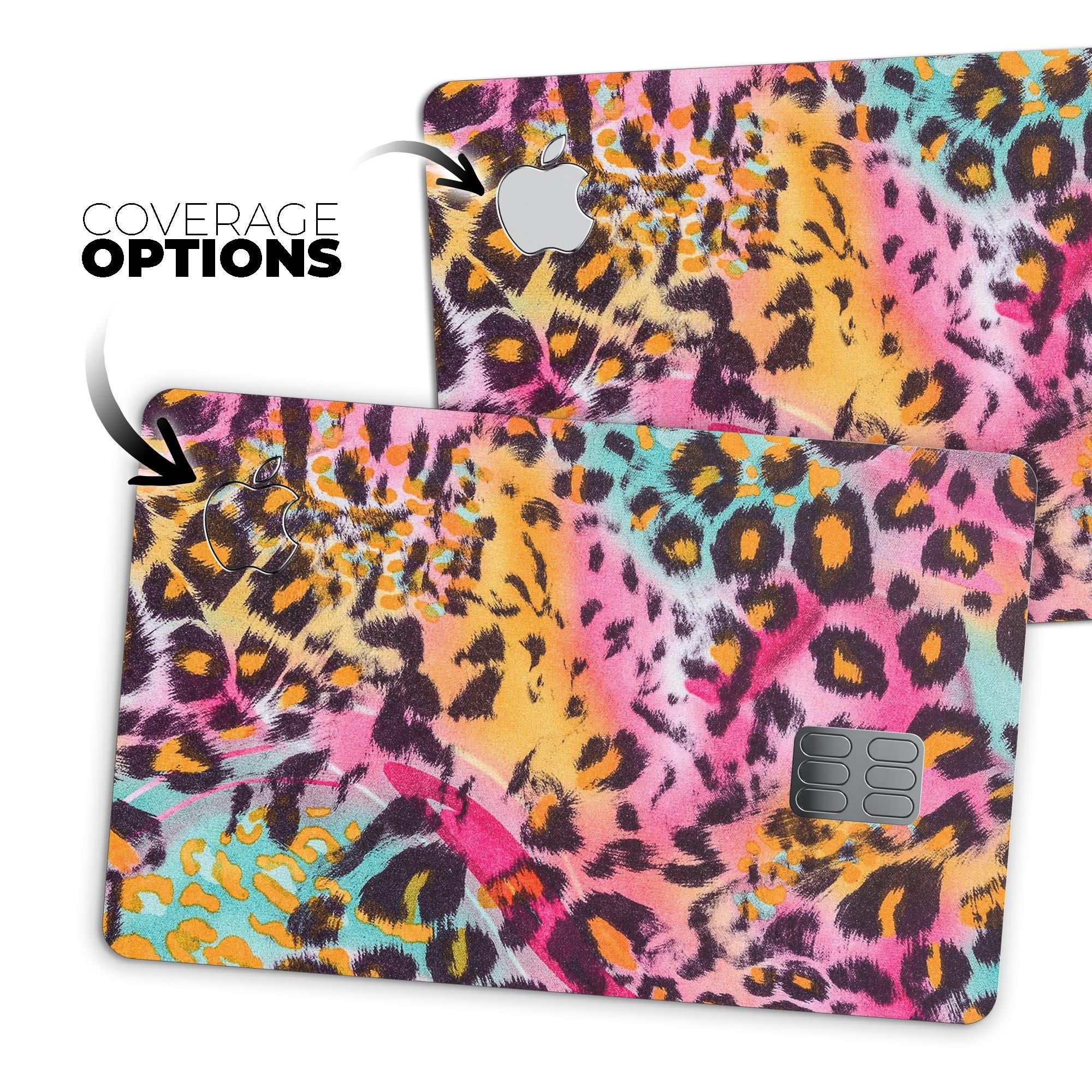 Rainbow Leopard Sherbert decal skin for Apple Card, showcasing vibrant colors and premium vinyl material.
