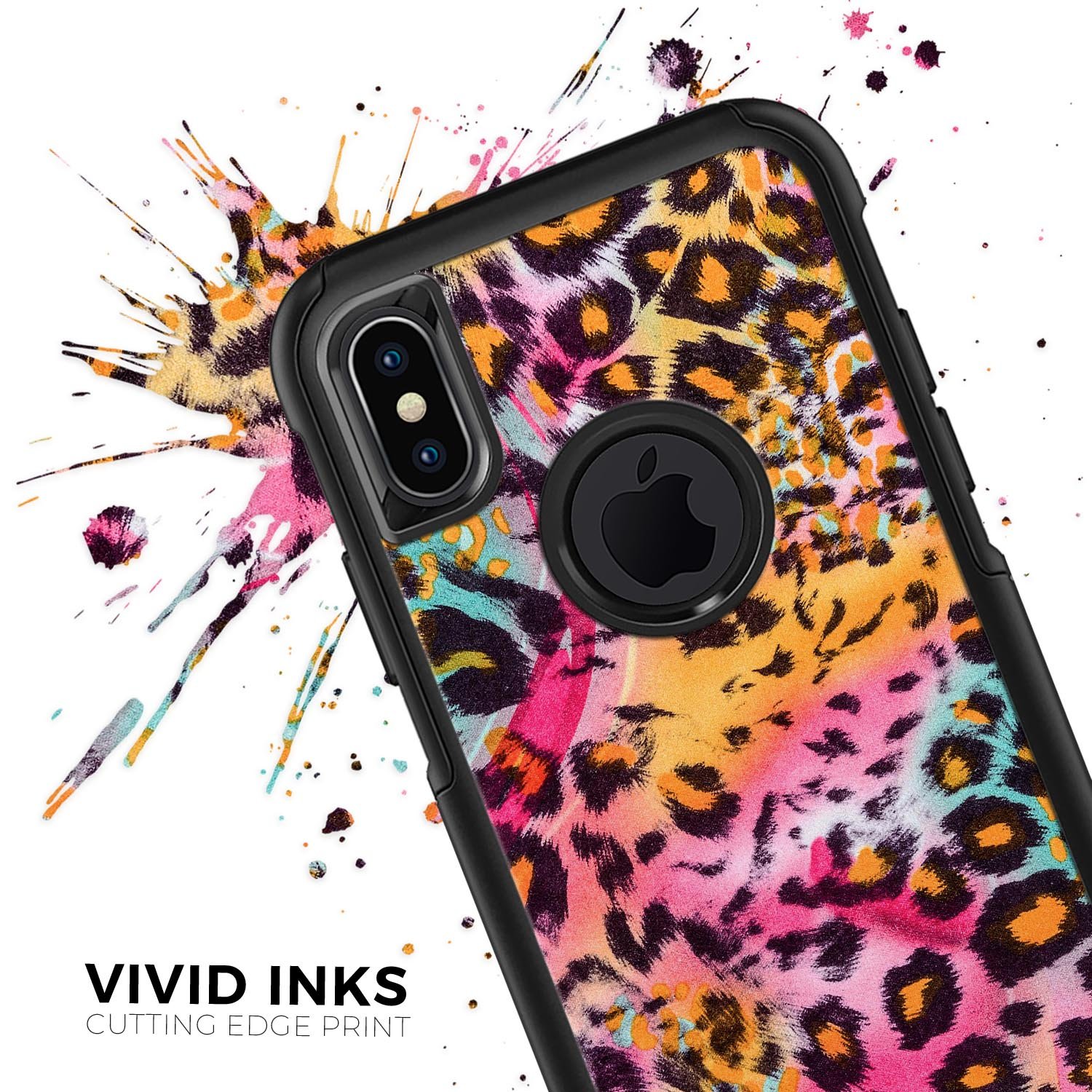 Rainbow Leopard Sherbert Skin Kit for iPhone OtterBox cases featuring vibrant colors and dual-layer protection.
