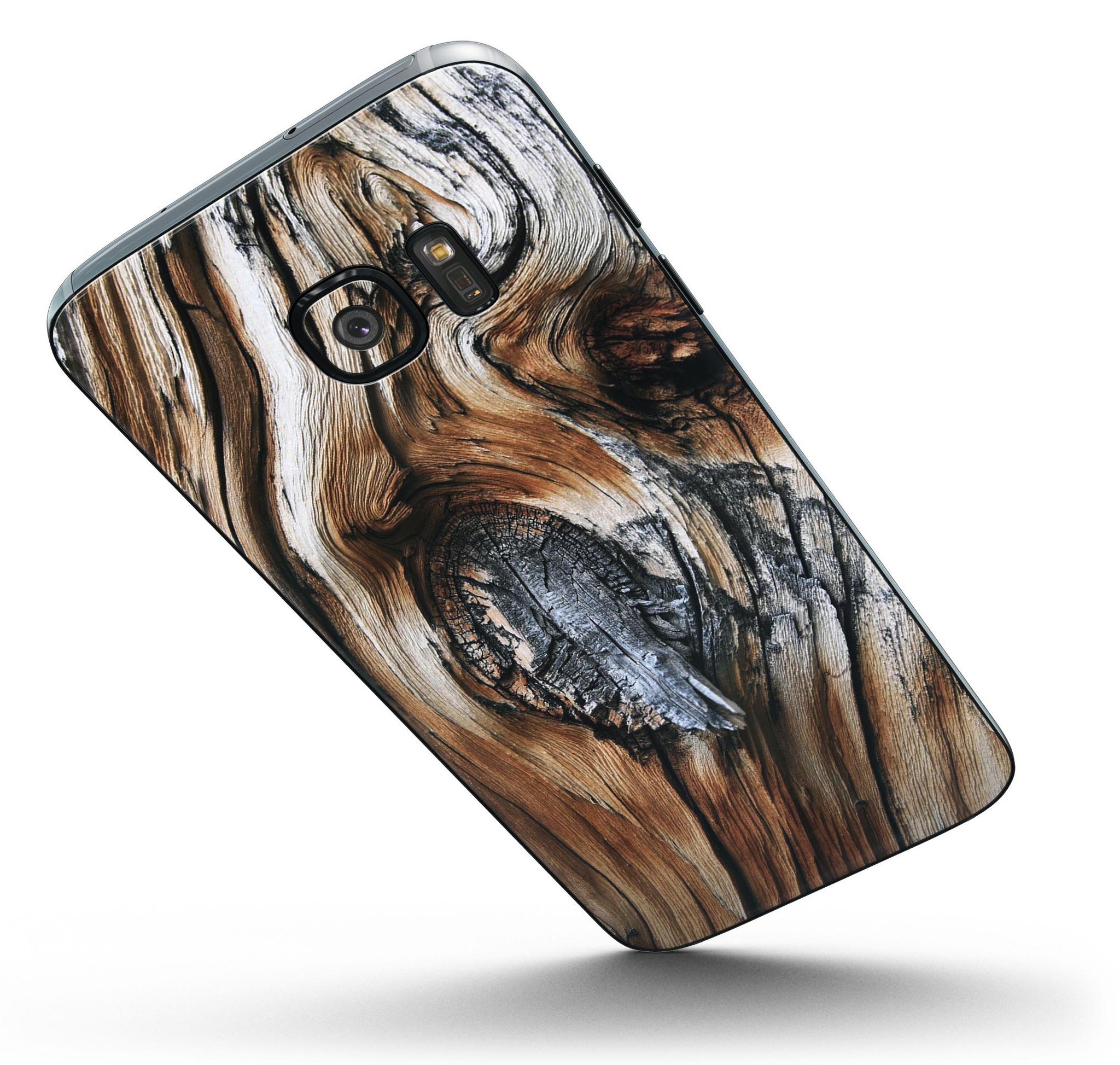 Raw Aged Knobby Wood Skin-Kit for Samsung Galaxy S7, showcasing its stylish design and premium vinyl material.