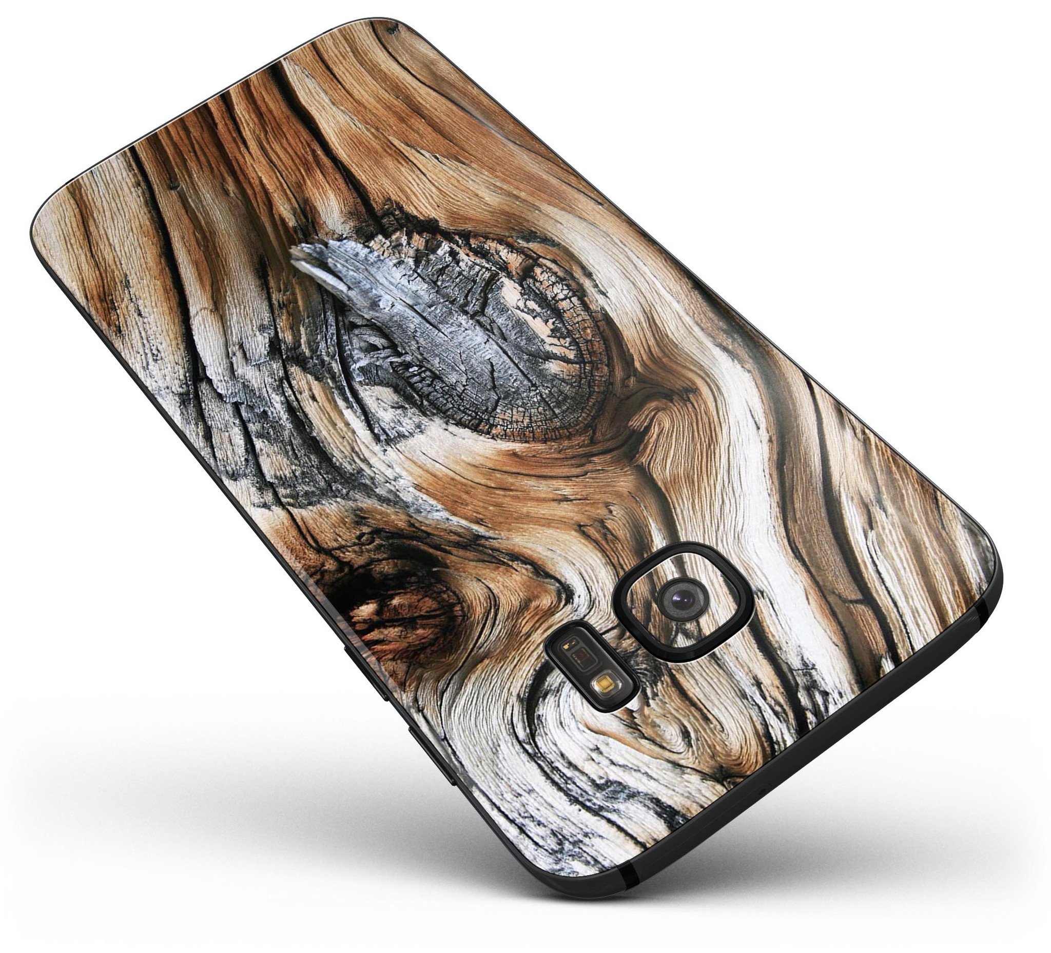 Raw Aged Knobby Wood Skin-Kit for Samsung Galaxy S7, showcasing its stylish design and premium vinyl material.