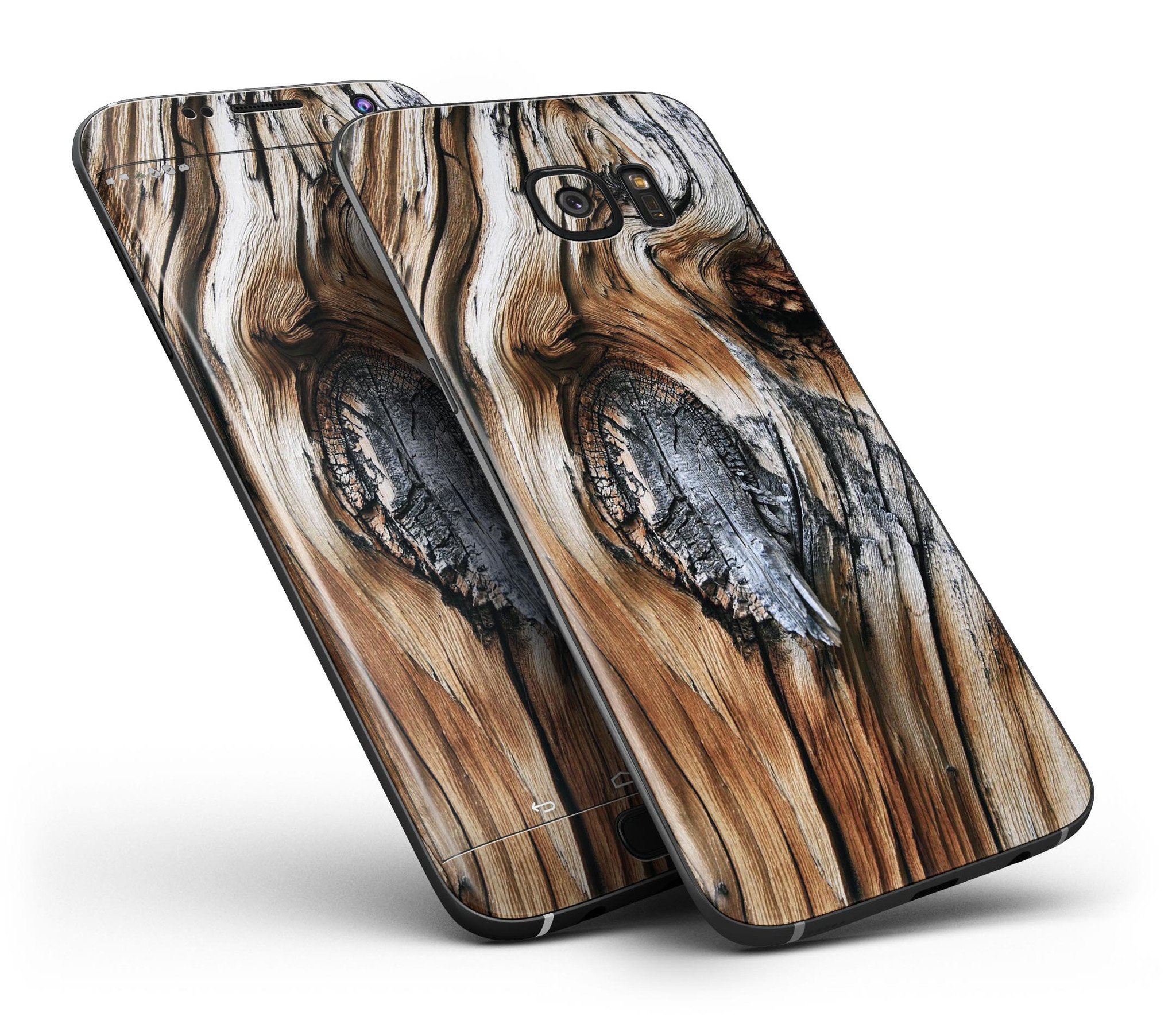 Raw Aged Knobby Wood Skin-Kit for Samsung Galaxy S7, showcasing its stylish design and premium vinyl material.