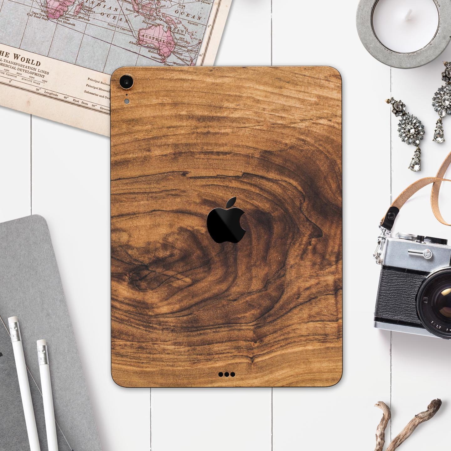 Raw Wood Planks V11 skin decal for Apple iPad Pro, showcasing a natural wood texture design with a smooth finish.