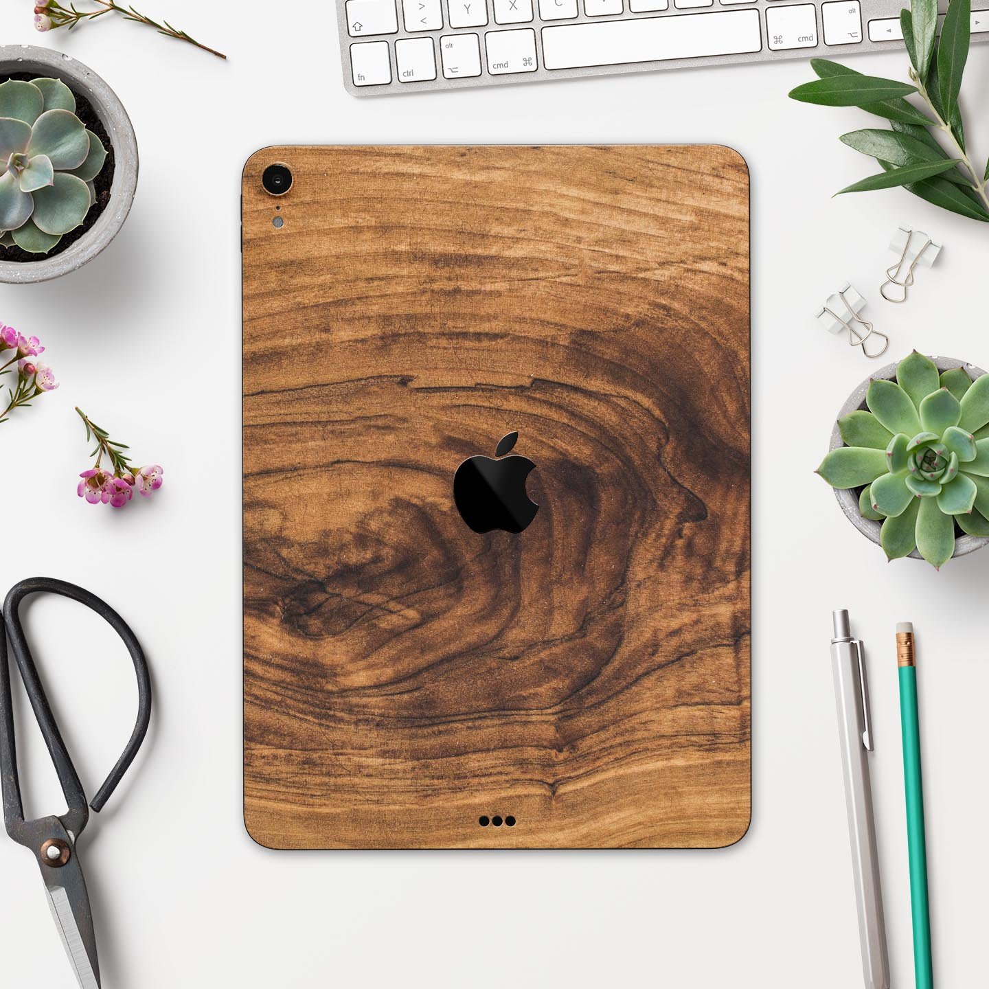 Raw Wood Planks V11 skin decal for Apple iPad Pro, showcasing a natural wood texture design with a smooth finish.