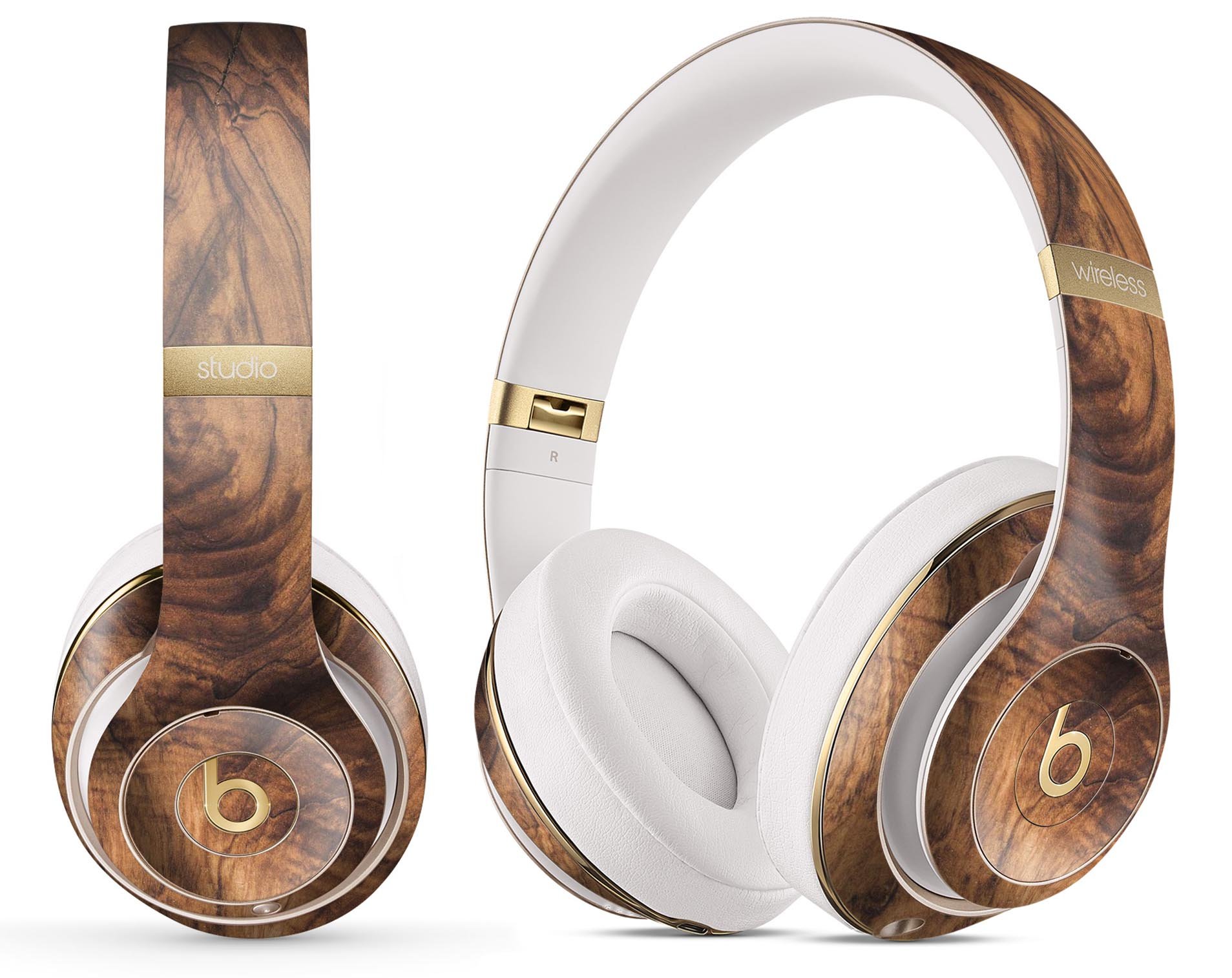 Raw Wood Planks V11 skin decal wrap kit for Beats by Dre, showcasing a stylish wood grain design that fits snugly on the headphones.