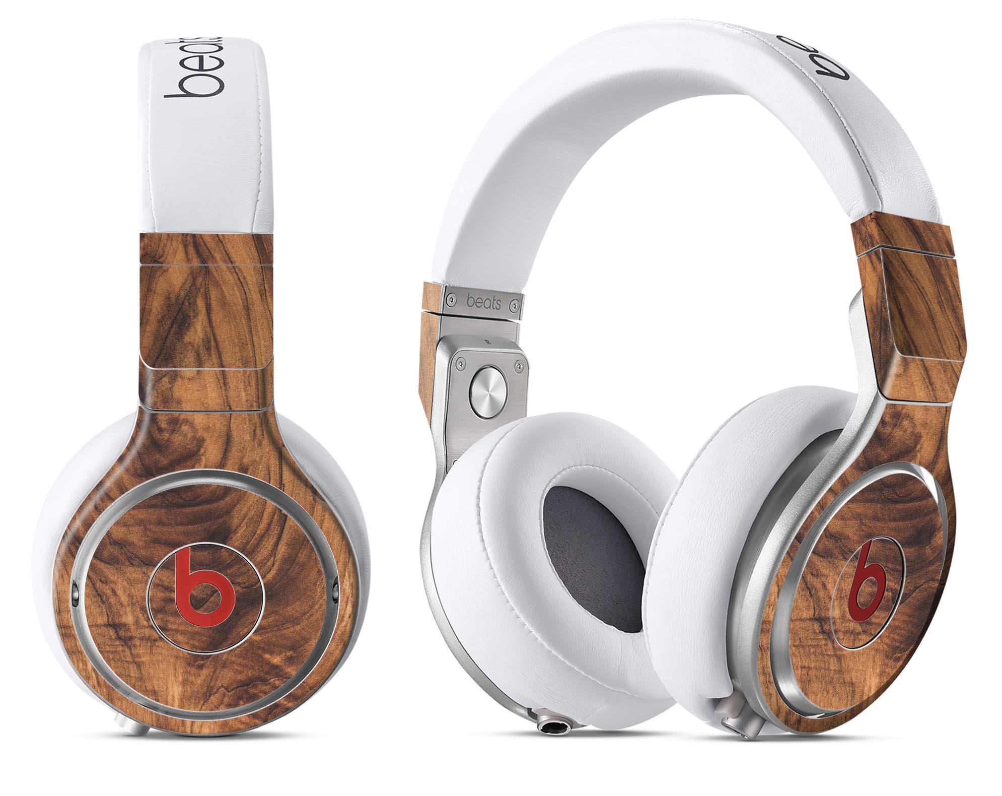 Raw Wood Planks V11 skin decal wrap kit for Beats by Dre, showcasing a stylish wood grain design that fits snugly on the headphones.