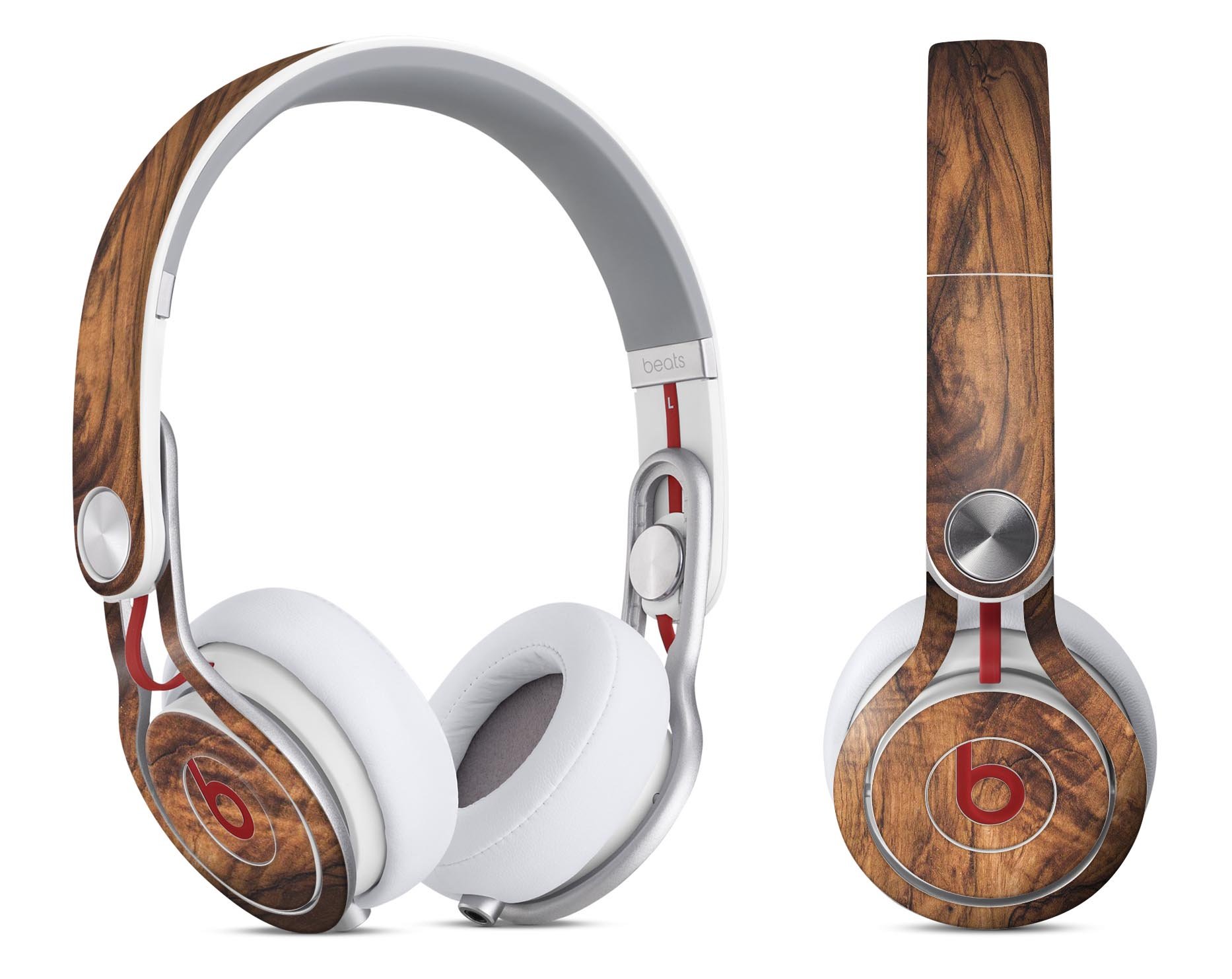 Raw Wood Planks V11 skin decal wrap kit for Beats by Dre, showcasing a stylish wood grain design that fits snugly on the headphones.