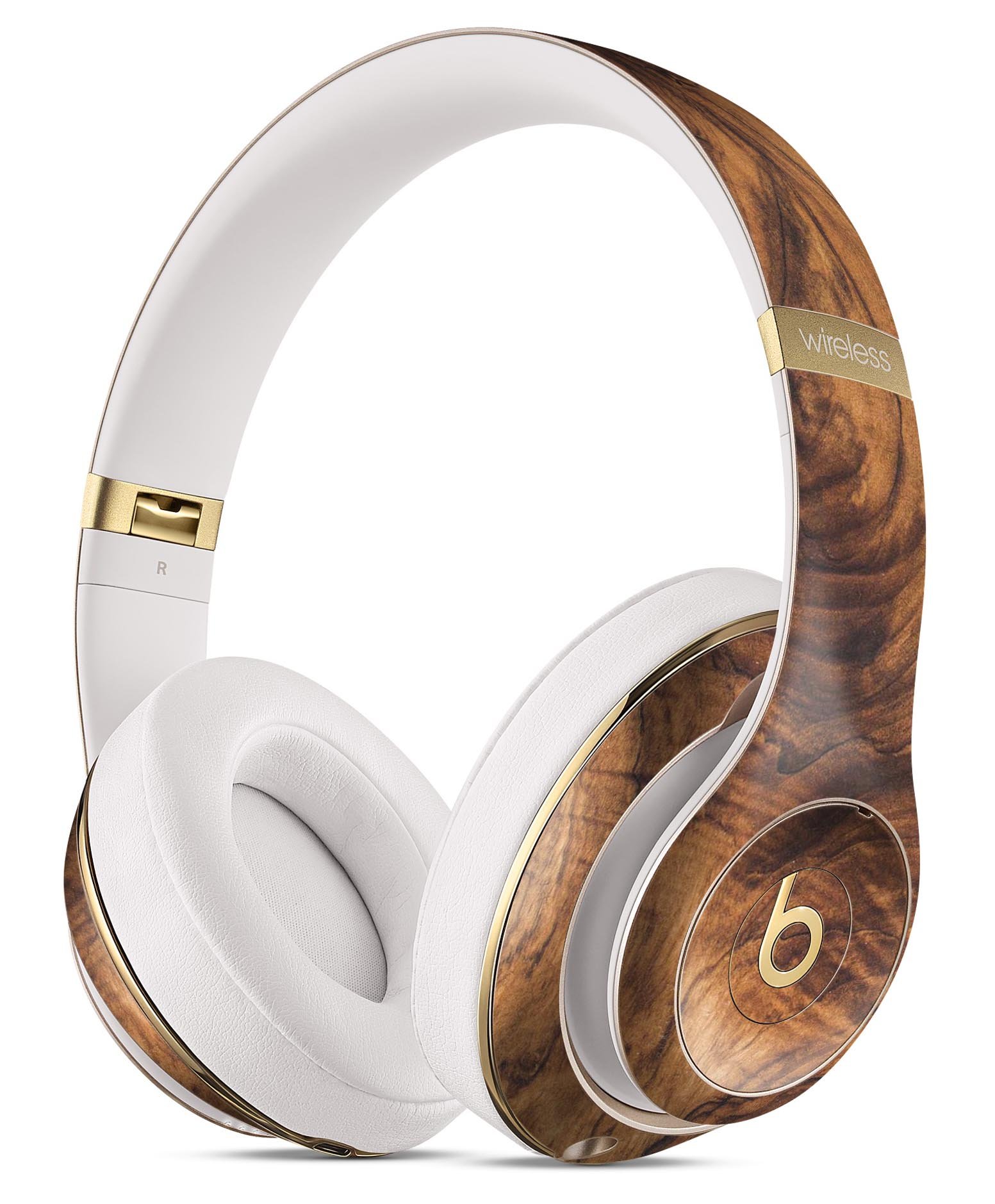 Raw Wood Planks V11 skin decal wrap kit for Beats by Dre, showcasing a stylish wood grain design that fits snugly on the headphones.