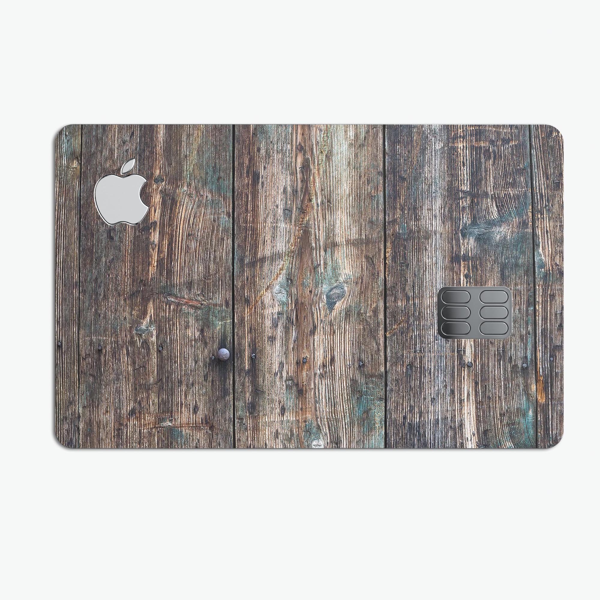 Raw Wood Planks V1 skin kit for Apple Card, showcasing premium vinyl design and protective features.