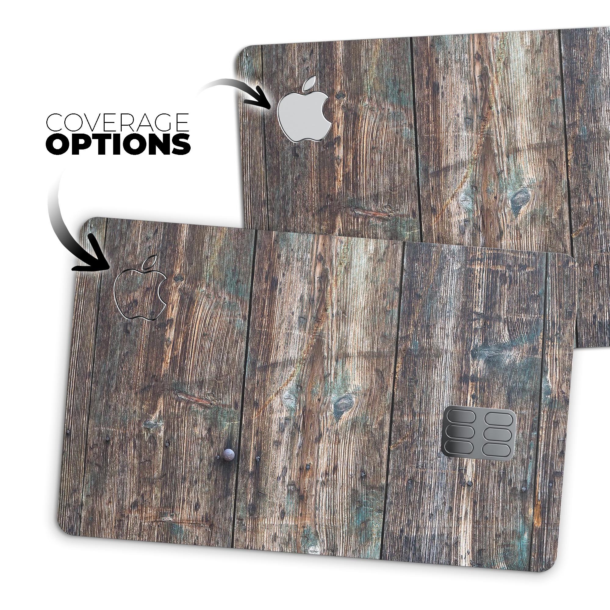 Raw Wood Planks V1 skin kit for Apple Card, showcasing premium vinyl design and protective features.