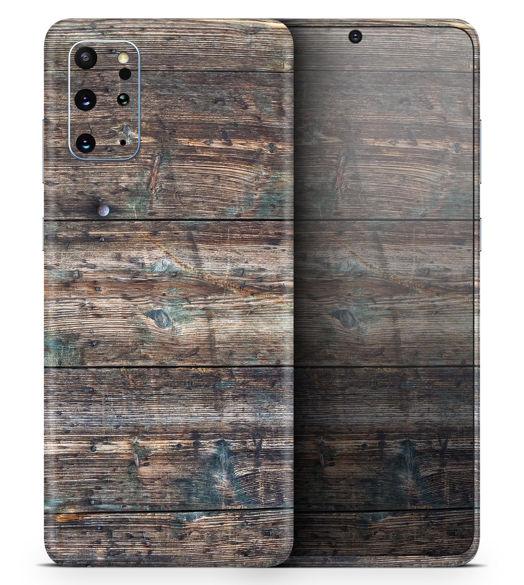 Raw Wood Planks V1 skin for Samsung Galaxy S20, showcasing a stylish wood texture design.