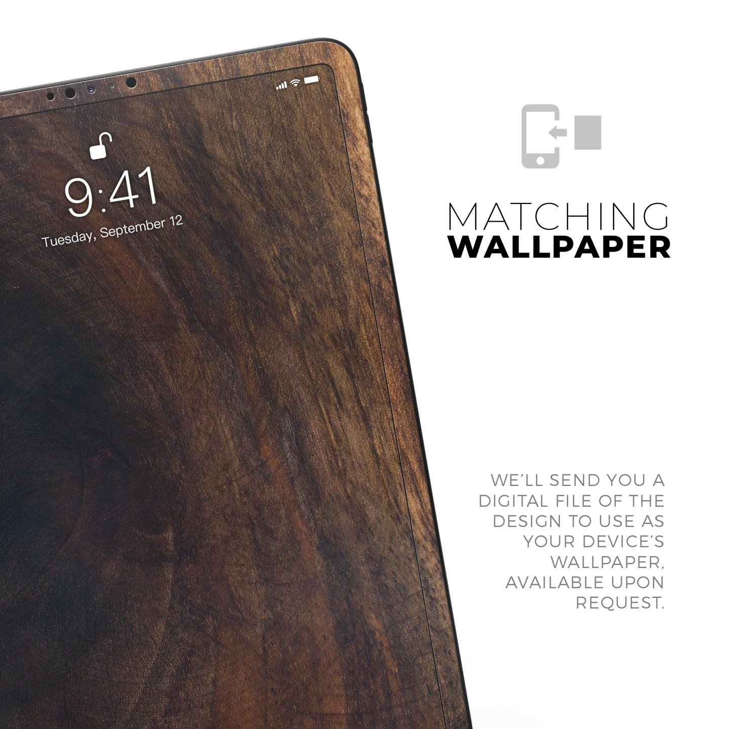 Raw Wood Planks V13 skin decal for Apple iPad Pro, showcasing a rustic wood design with a premium finish.