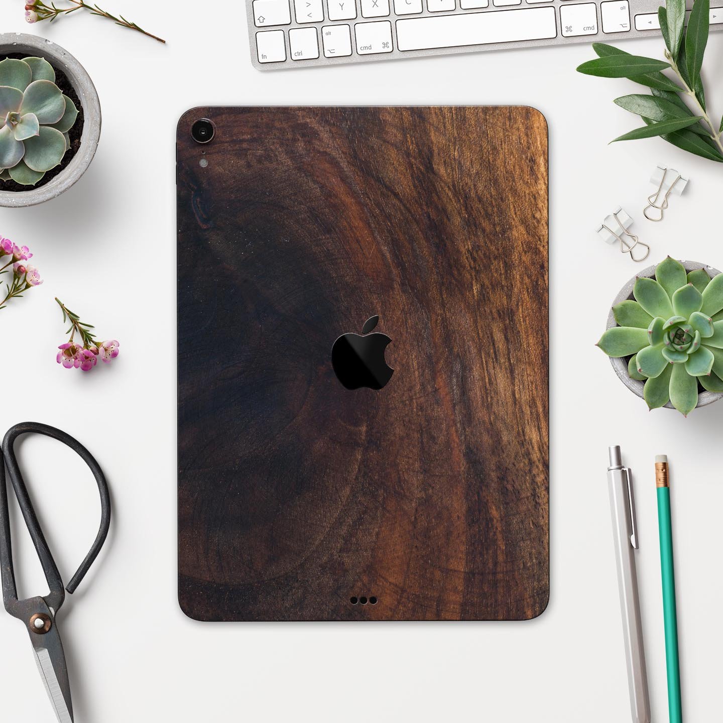 Raw Wood Planks V13 skin decal for Apple iPad Pro, showcasing a rustic wood design with a premium finish.