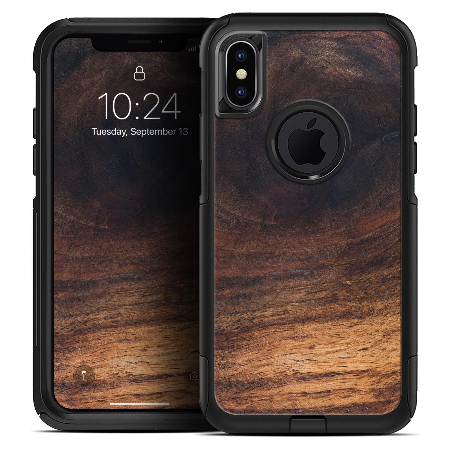 Raw Wood Planks V13 Skin Kit for iPhone OtterBox Cases featuring a natural wood finish and dual-layer construction.