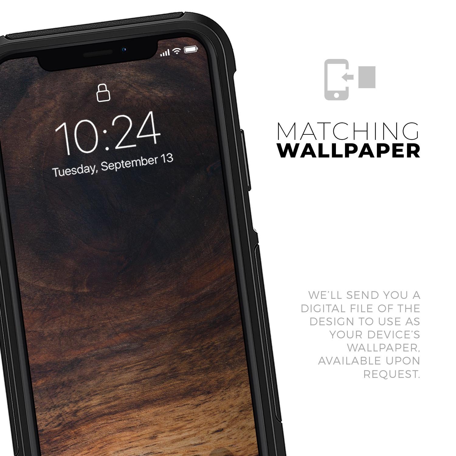 Raw Wood Planks V13 Skin Kit for iPhone OtterBox Cases featuring a natural wood finish and dual-layer construction.
