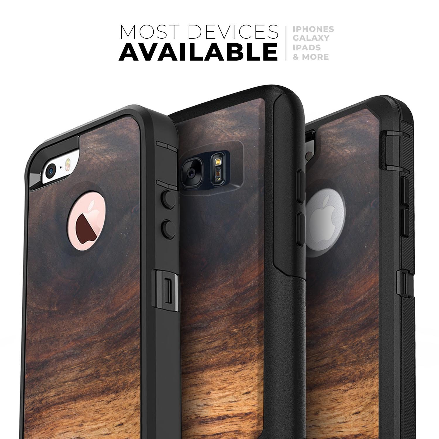 Raw Wood Planks V13 Skin Kit for iPhone OtterBox Cases featuring a natural wood finish and dual-layer construction.