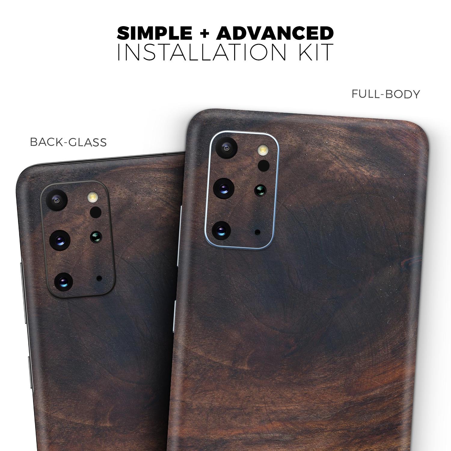 Raw Wood Planks V13 skin for Samsung Galaxy S20, showcasing a stylish wood grain design.