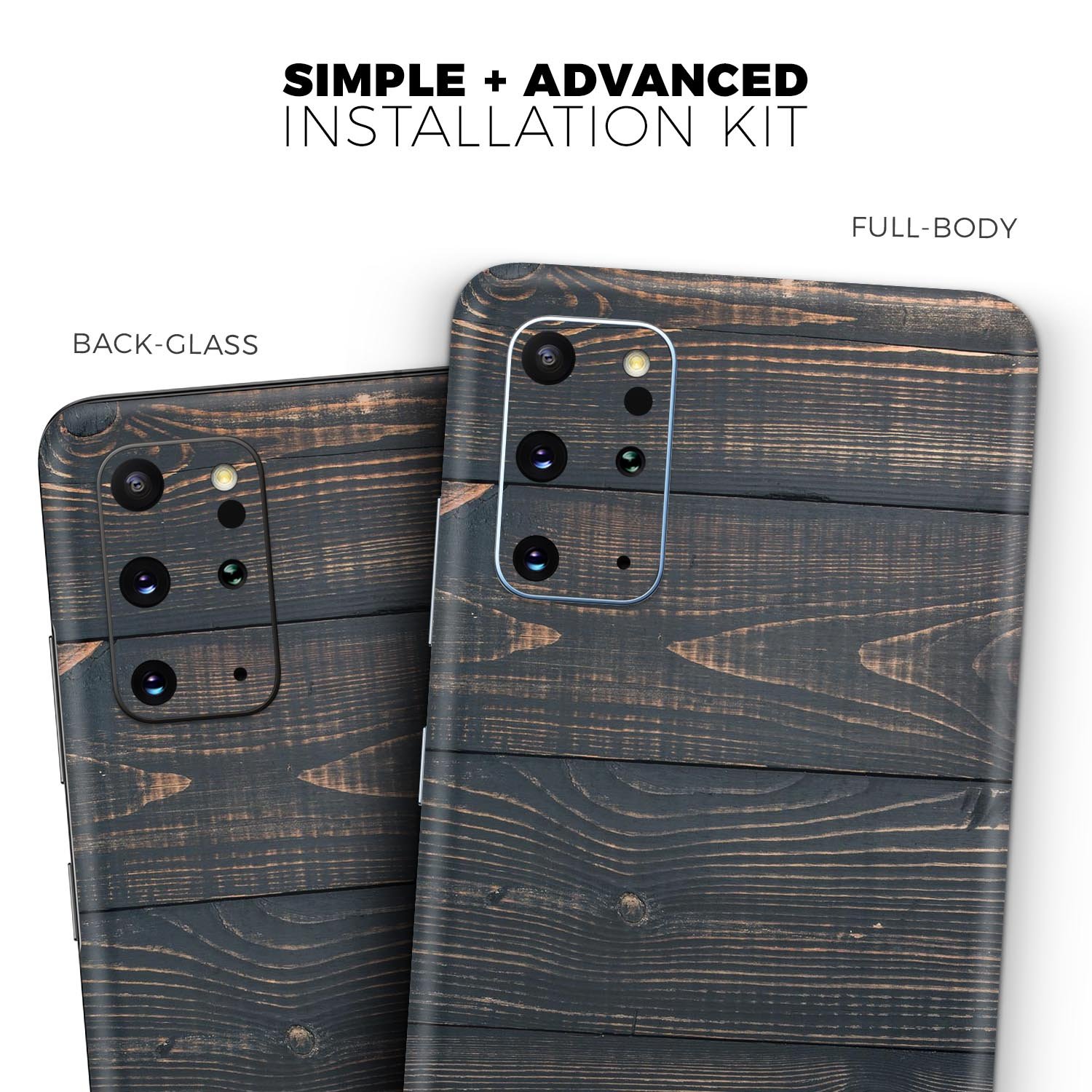 Raw Wood Planks V14 Skin-Kit for Samsung Galaxy S20, showcasing a stylish wood grain design on a sleek device.