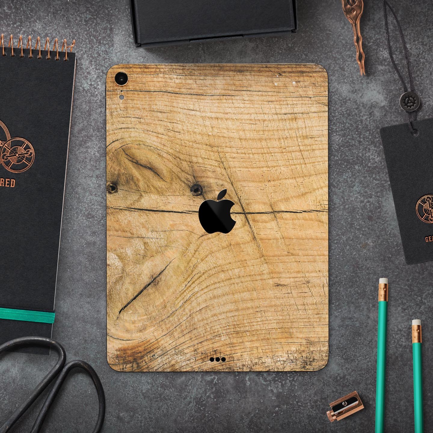 Raw Wood Planks V5 skin decal for Apple iPad Pro, showcasing a natural wood texture design with a premium finish.