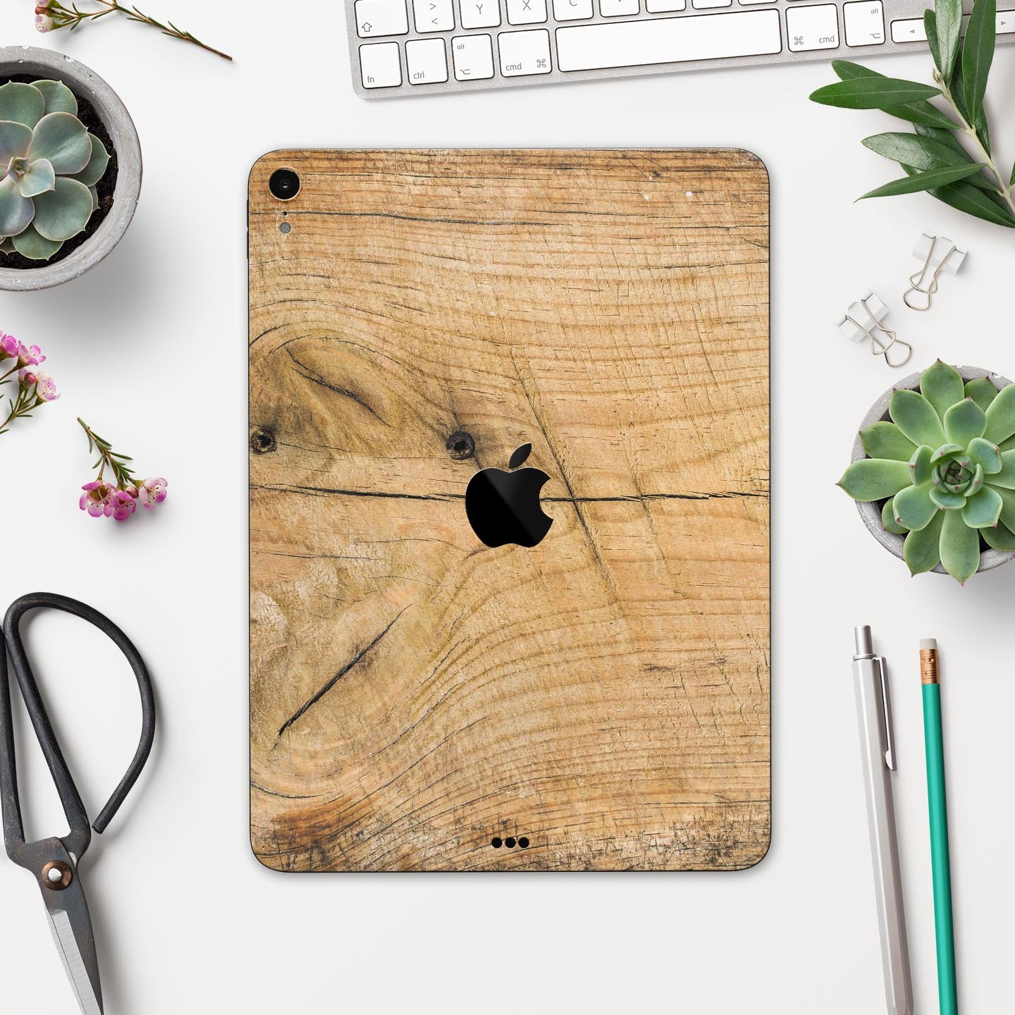 Raw Wood Planks V5 skin decal for Apple iPad Pro, showcasing a natural wood texture design with a premium finish.