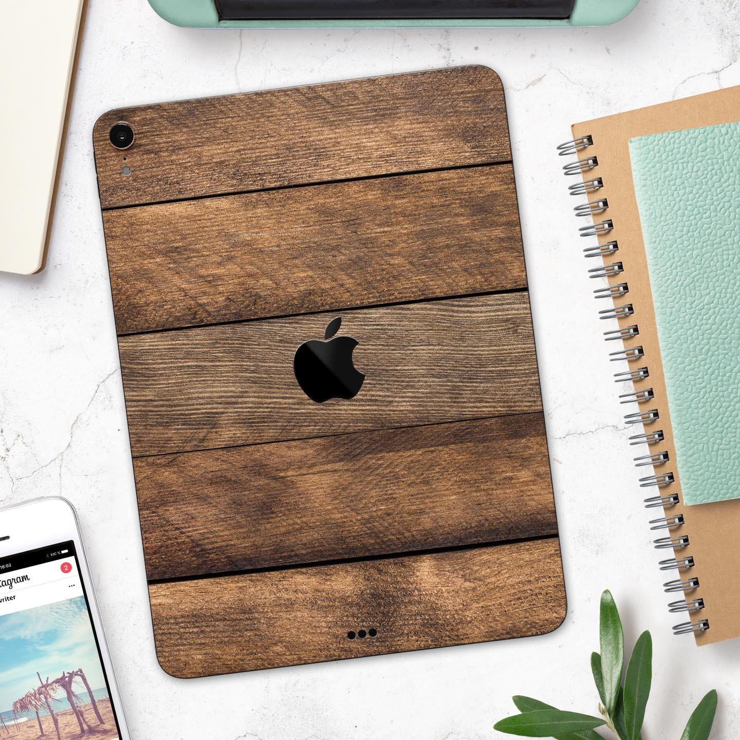 Raw Wood Planks V9 skin decal for Apple iPad Pro, showcasing a natural wood design with a sleek finish.