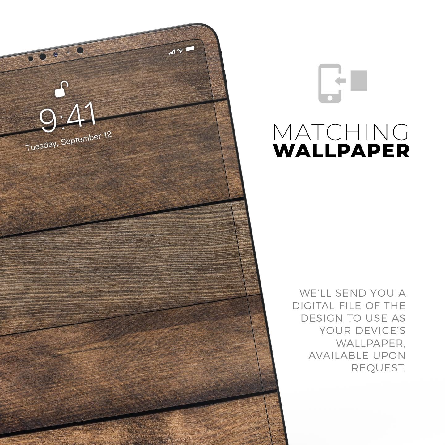 Raw Wood Planks V9 skin decal for Apple iPad Pro, showcasing a natural wood design with a sleek finish.
