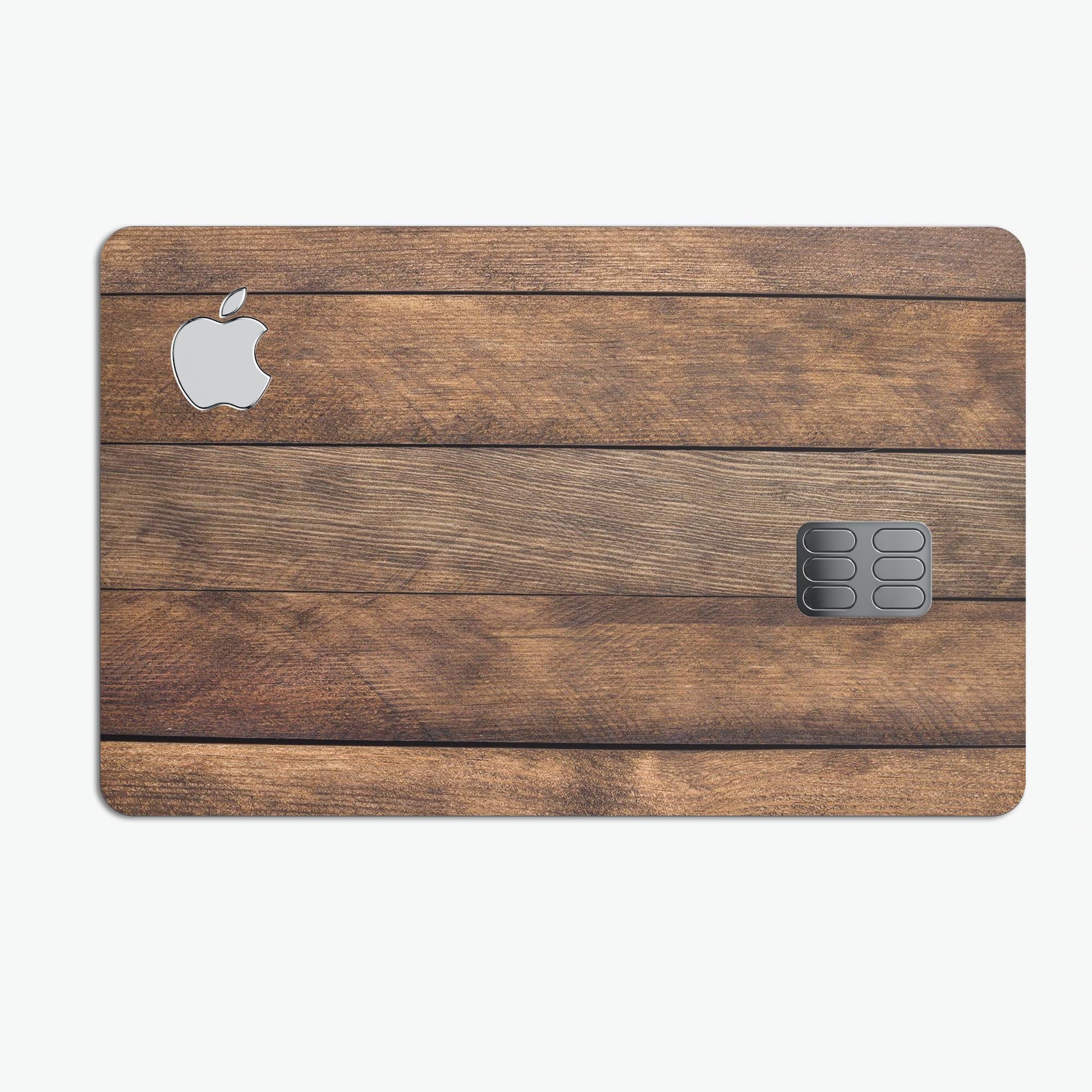 Raw Wood Planks V9 skin kit for Apple Card, showcasing a rustic wood design with a premium vinyl finish.