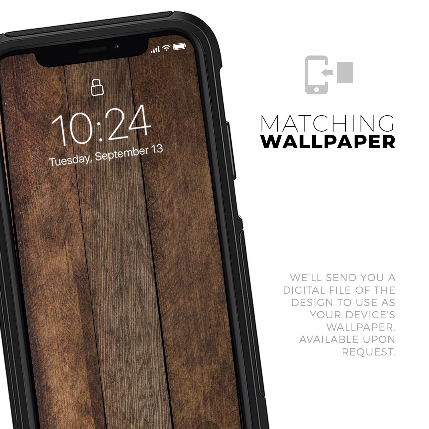 Raw Wood Planks V9 Skin Kit for iPhone OtterBox Cases featuring a rustic wood design and premium 3M materials.