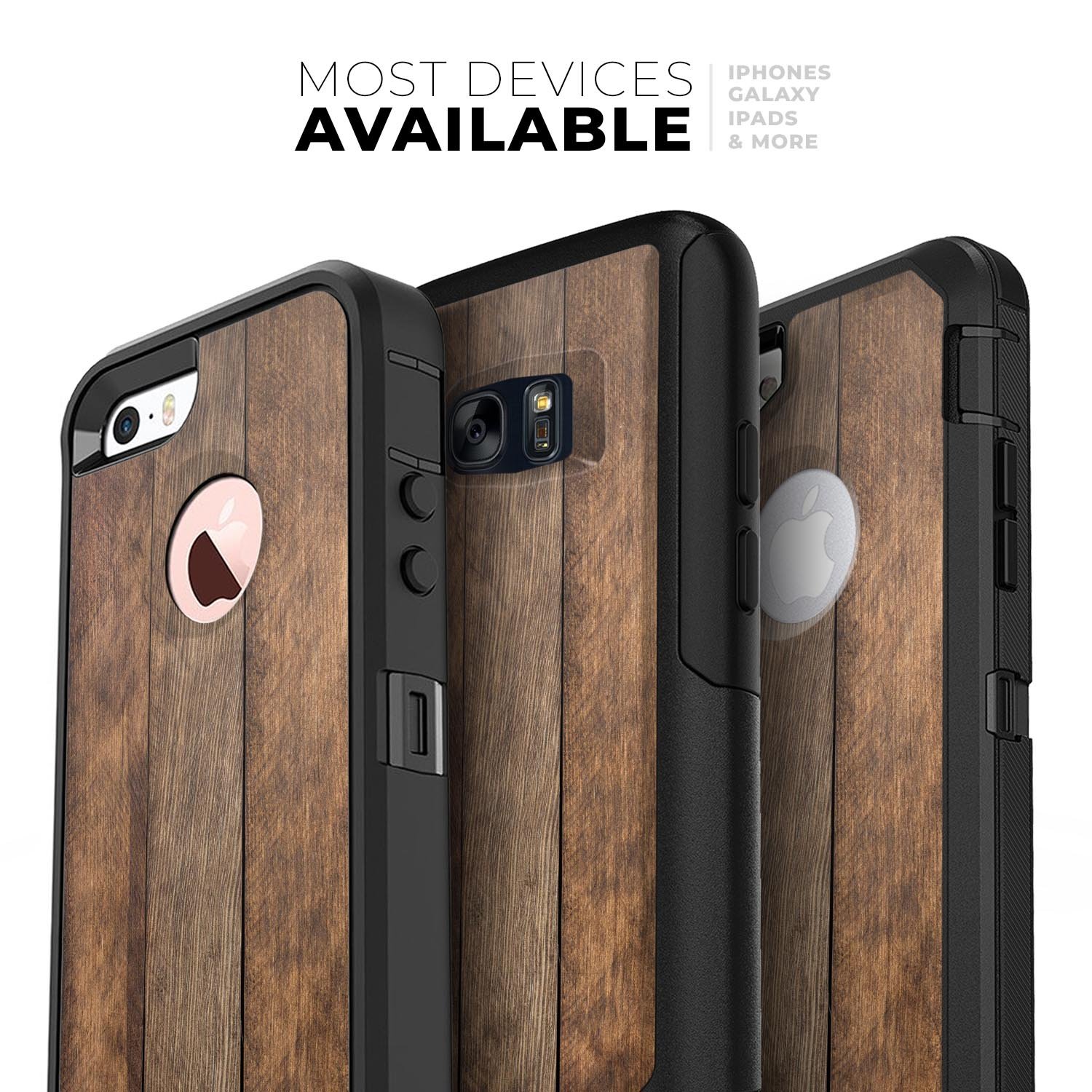 Raw Wood Planks V9 Skin Kit for iPhone OtterBox Cases featuring a rustic wood design and premium 3M materials.