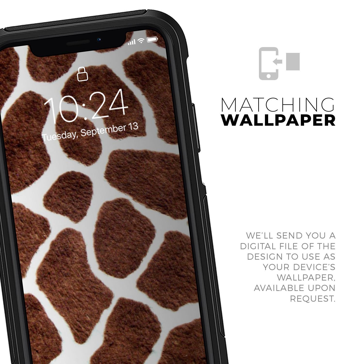 Real Giraffe Animal Print Skin Kit for iPhone OtterBox cases, showcasing a stylish giraffe pattern on a sleek surface.