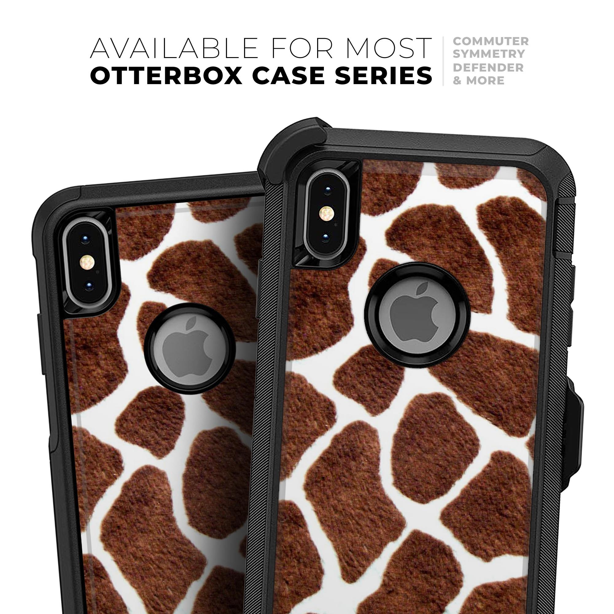 Real Giraffe Animal Print Skin Kit for iPhone OtterBox cases, showcasing a stylish giraffe pattern on a sleek surface.