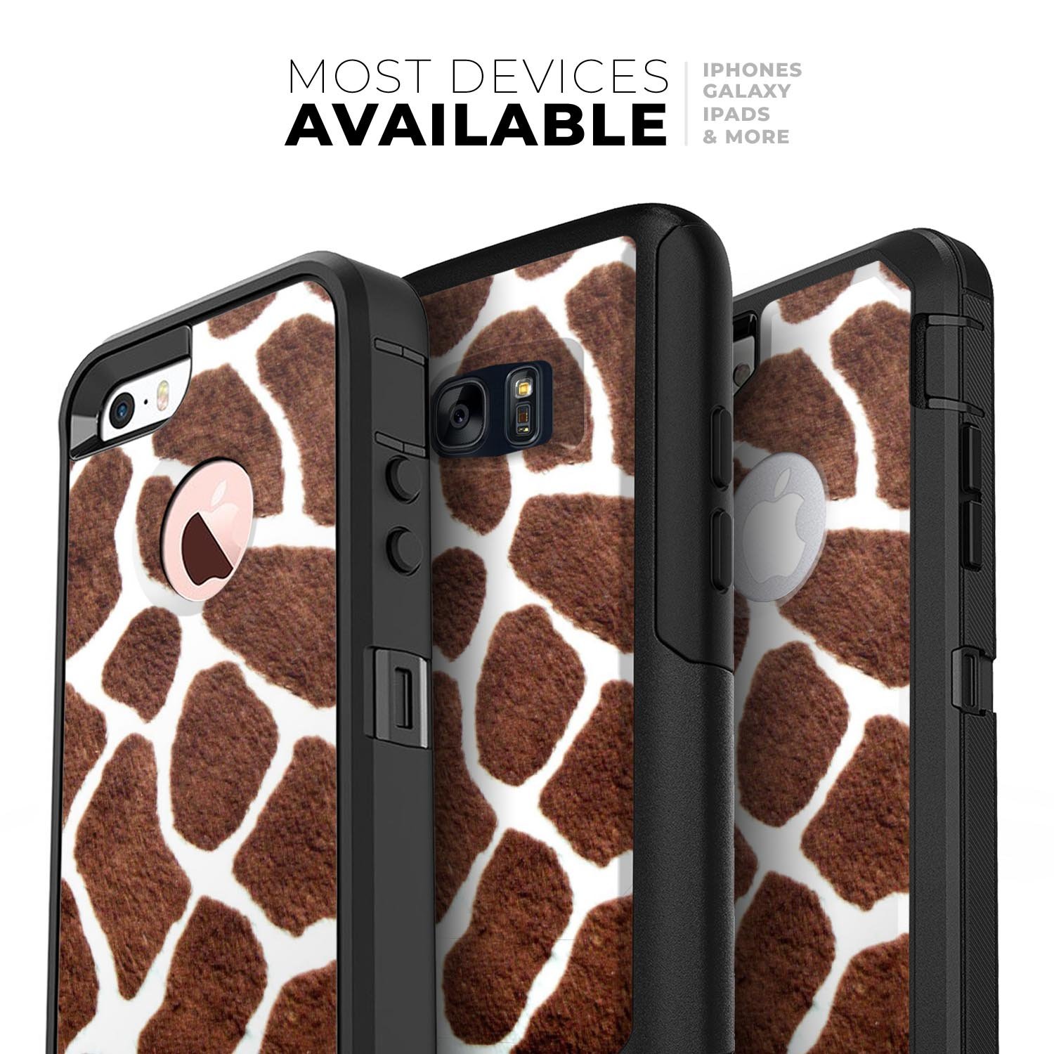 Real Giraffe Animal Print Skin Kit for iPhone OtterBox cases, showcasing a stylish giraffe pattern on a sleek surface.
