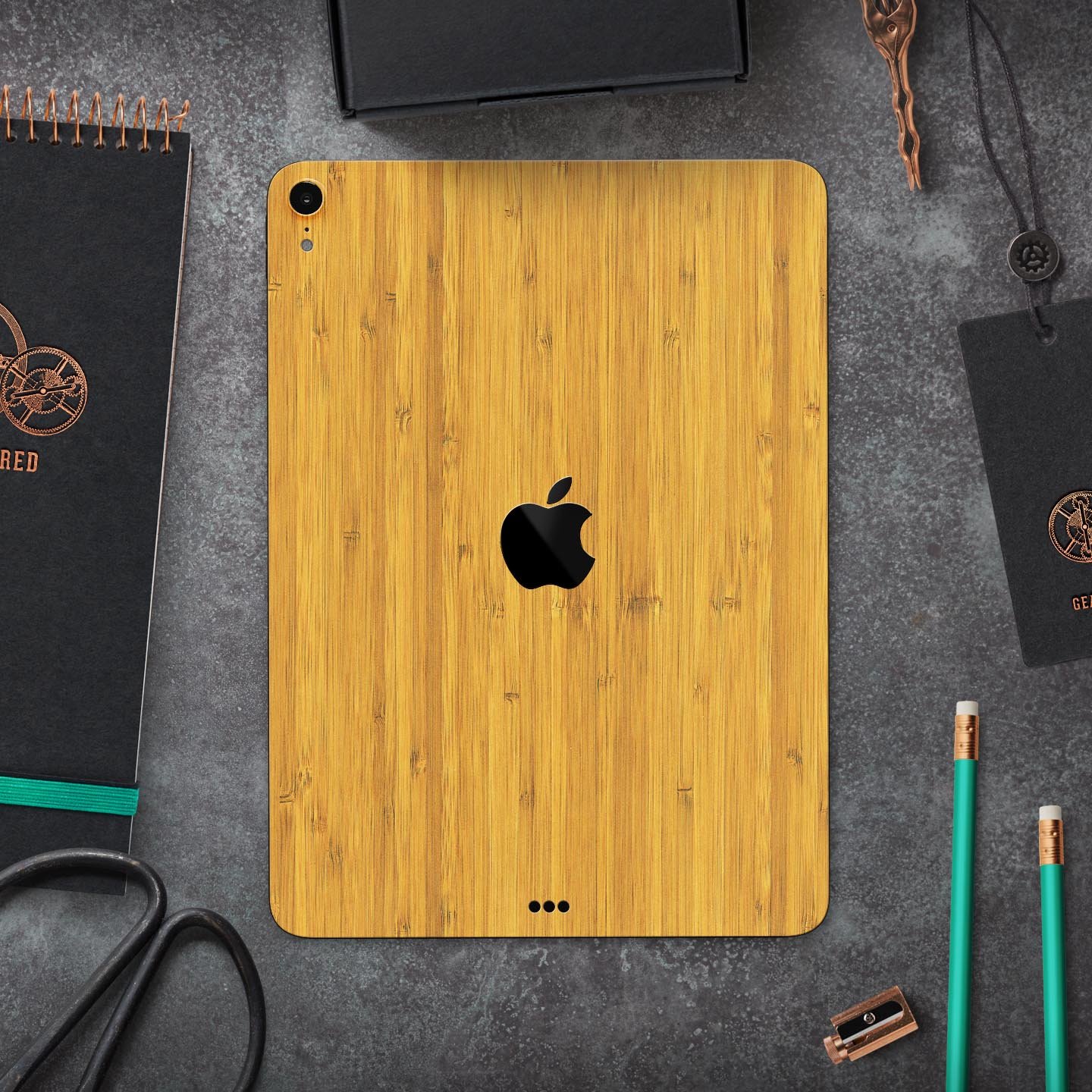 Real Light Bamboo Wood Full Body Skin Decal for Apple iPad Pro, showcasing its natural wood finish and ultra-thin design.