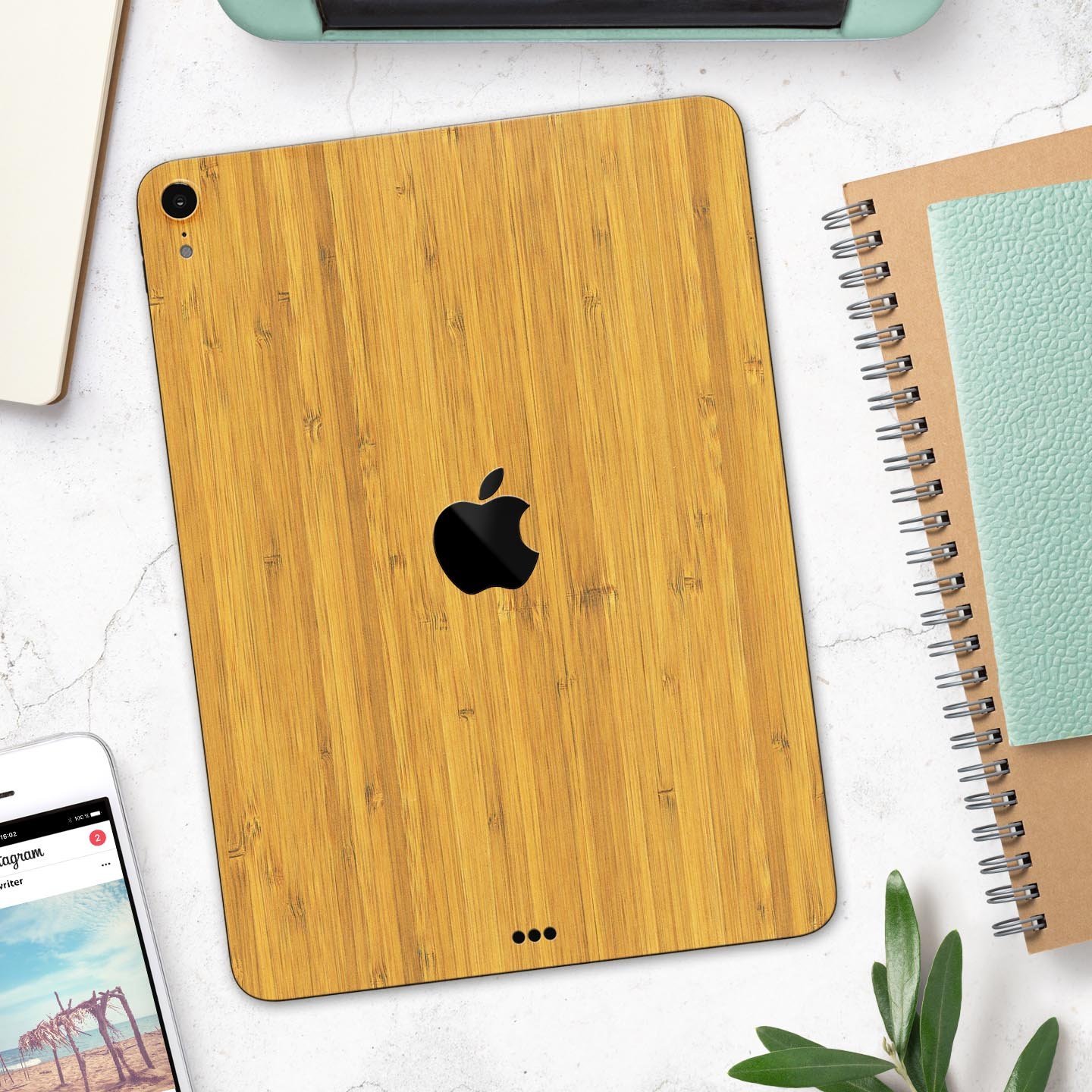 Real Light Bamboo Wood Full Body Skin Decal for Apple iPad Pro, showcasing its natural wood finish and ultra-thin design.
