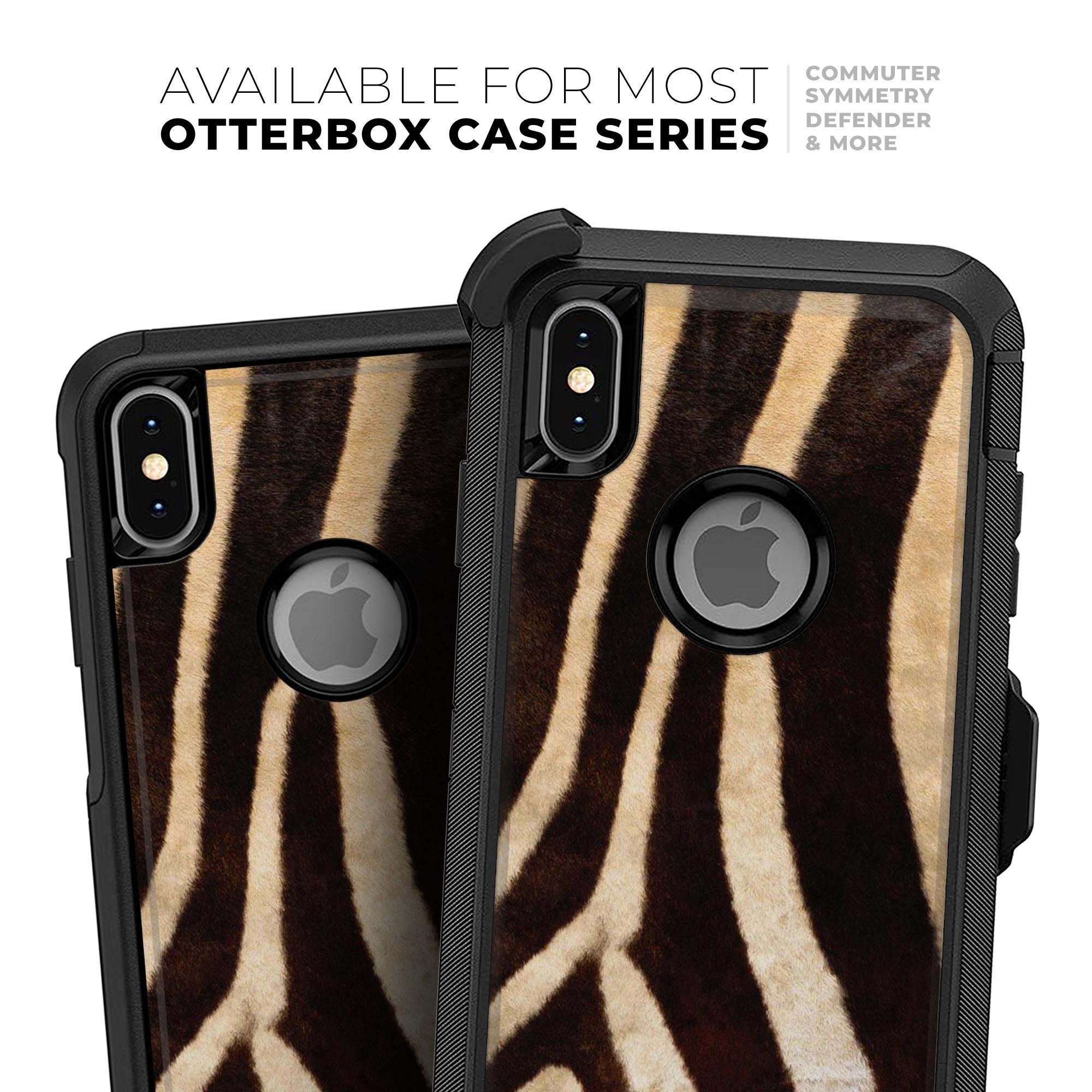 Real Zebra Print Texture Skin Kit for iPhone OtterBox Cases, showcasing a stylish zebra pattern on a sleek surface.