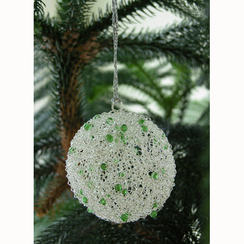 Colorful Recycled Wire Ball Ornament handmade in India, showcasing intricate wire and bead design.