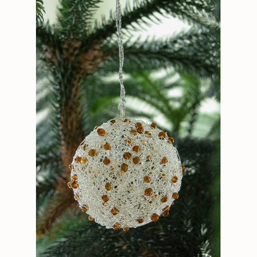 Colorful Recycled Wire Ball Ornament handmade in India, showcasing intricate wire and bead design.