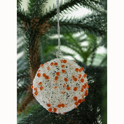 Colorful Recycled Wire Ball Ornament handmade in India, showcasing intricate wire and bead design.