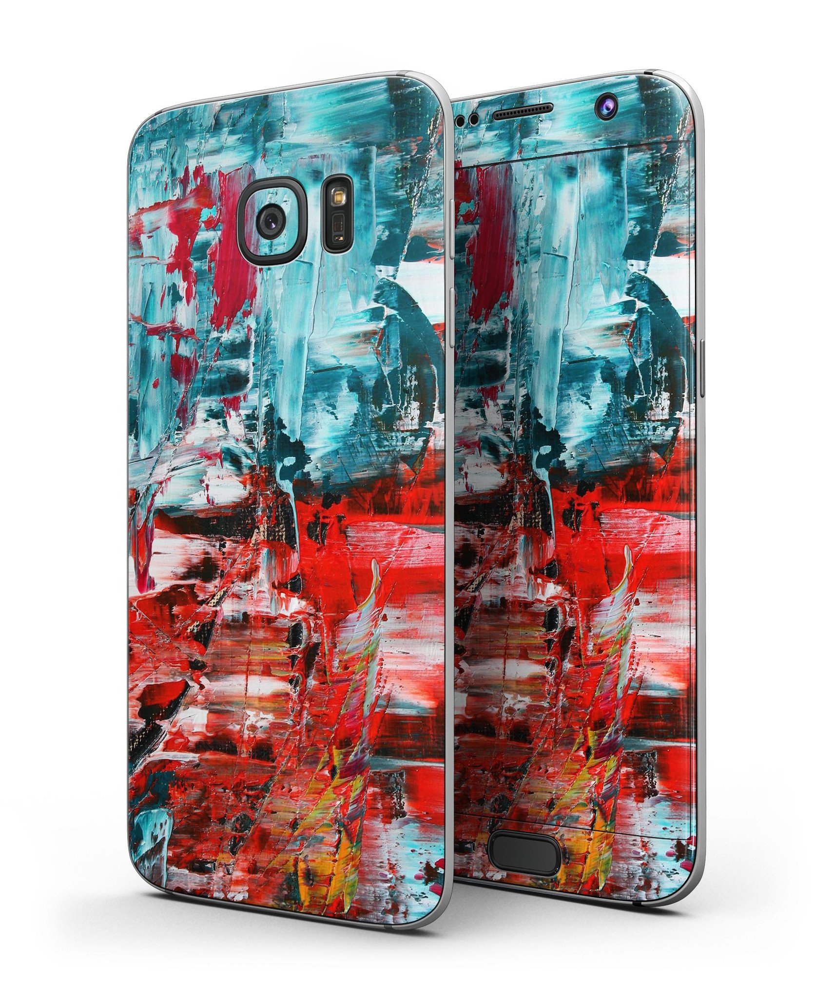 Red Acrylic Swirl Full Body Skin-Kit for Samsung Galaxy S7 and S7 Edge, showcasing vibrant colors and sleek design.