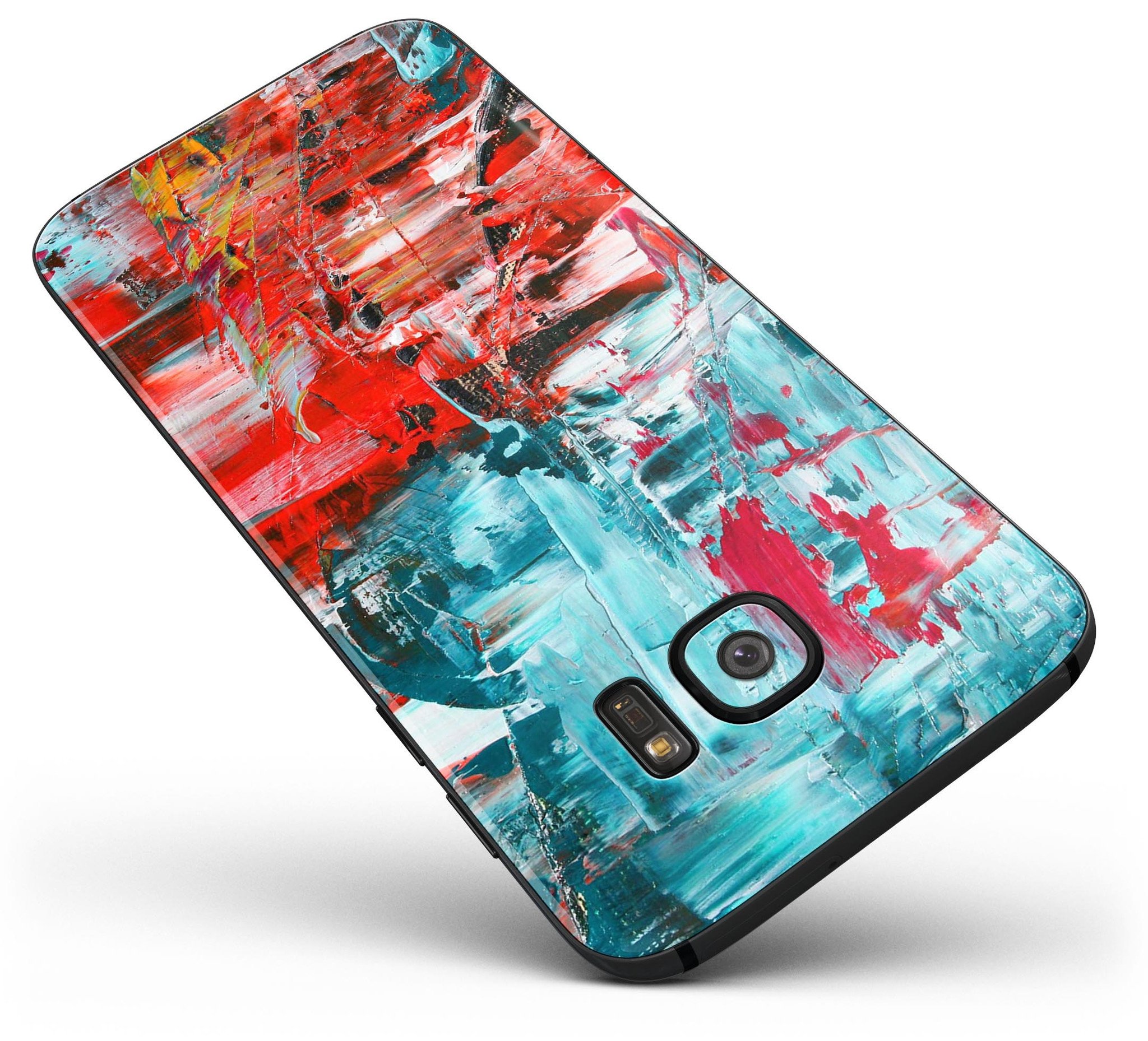 Red Acrylic Swirl Full Body Skin-Kit for Samsung Galaxy S7 and S7 Edge, showcasing vibrant colors and sleek design.