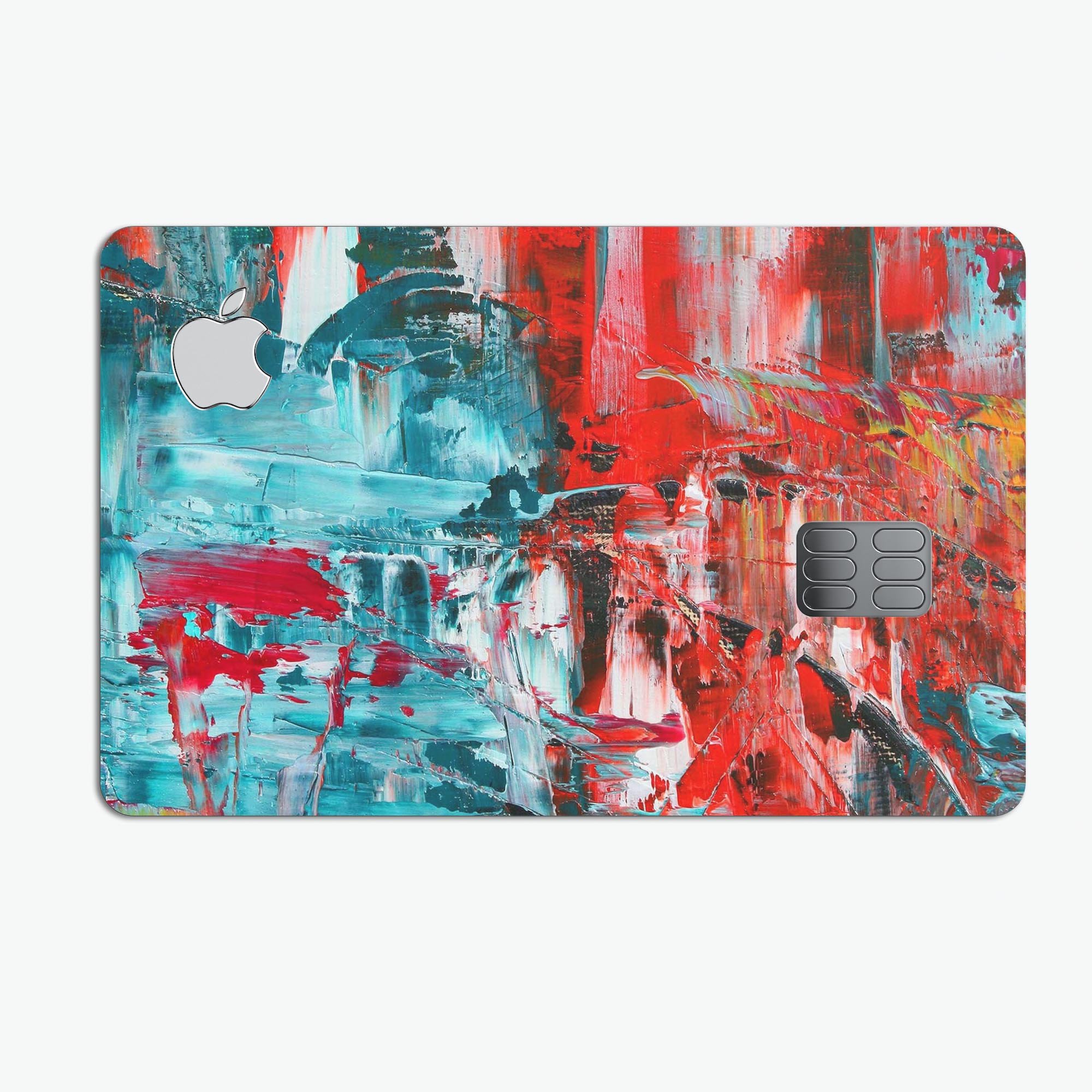 Red and Blue Abstract Oil Painting skin for Apple Card, showcasing vibrant colors and artistic design.