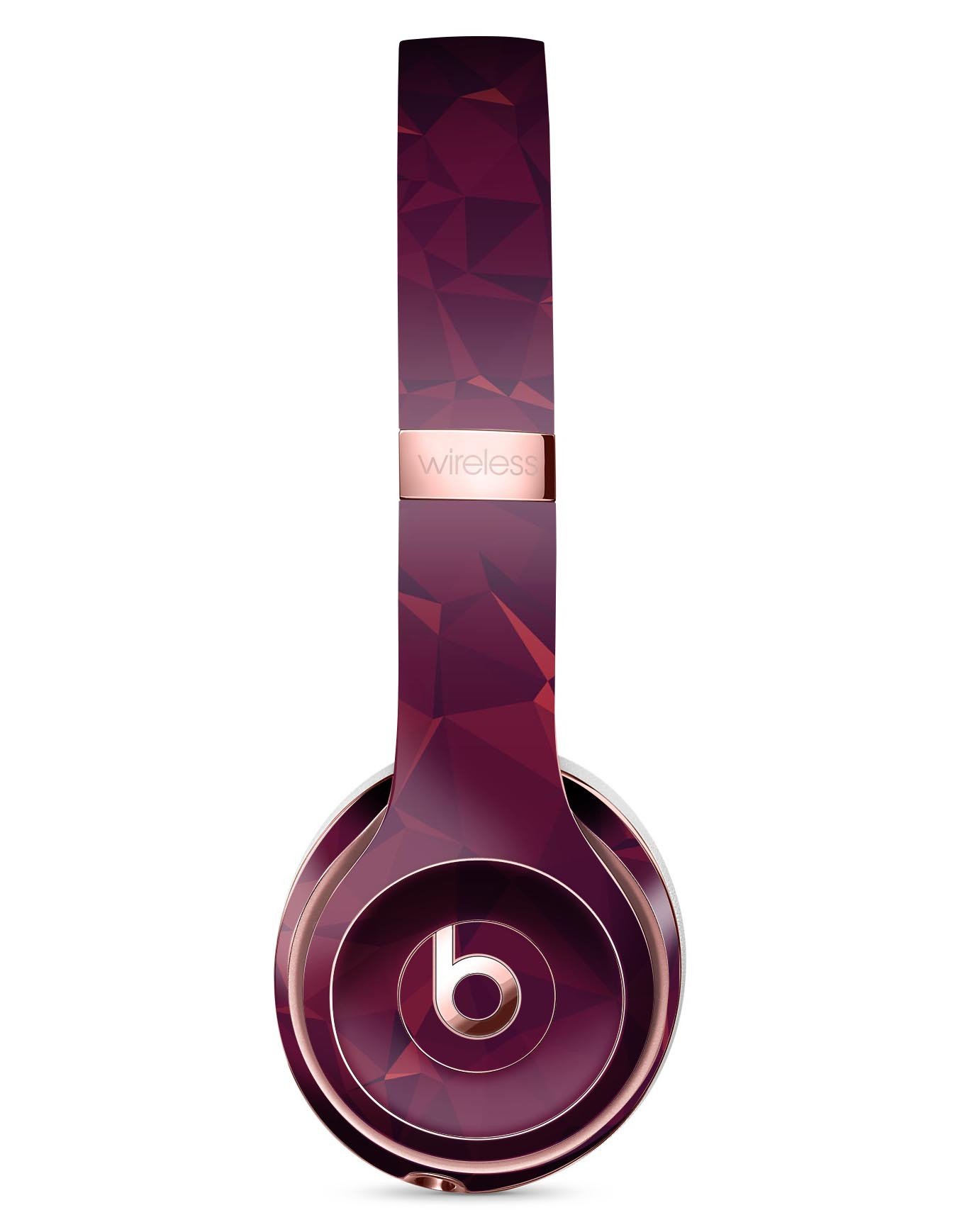 Red and Burgundy Geometric Shapes Full-Body Skin Kit for Beats by Dre Solo 3 Wireless Headphones, showcasing vibrant colors and precise cut.